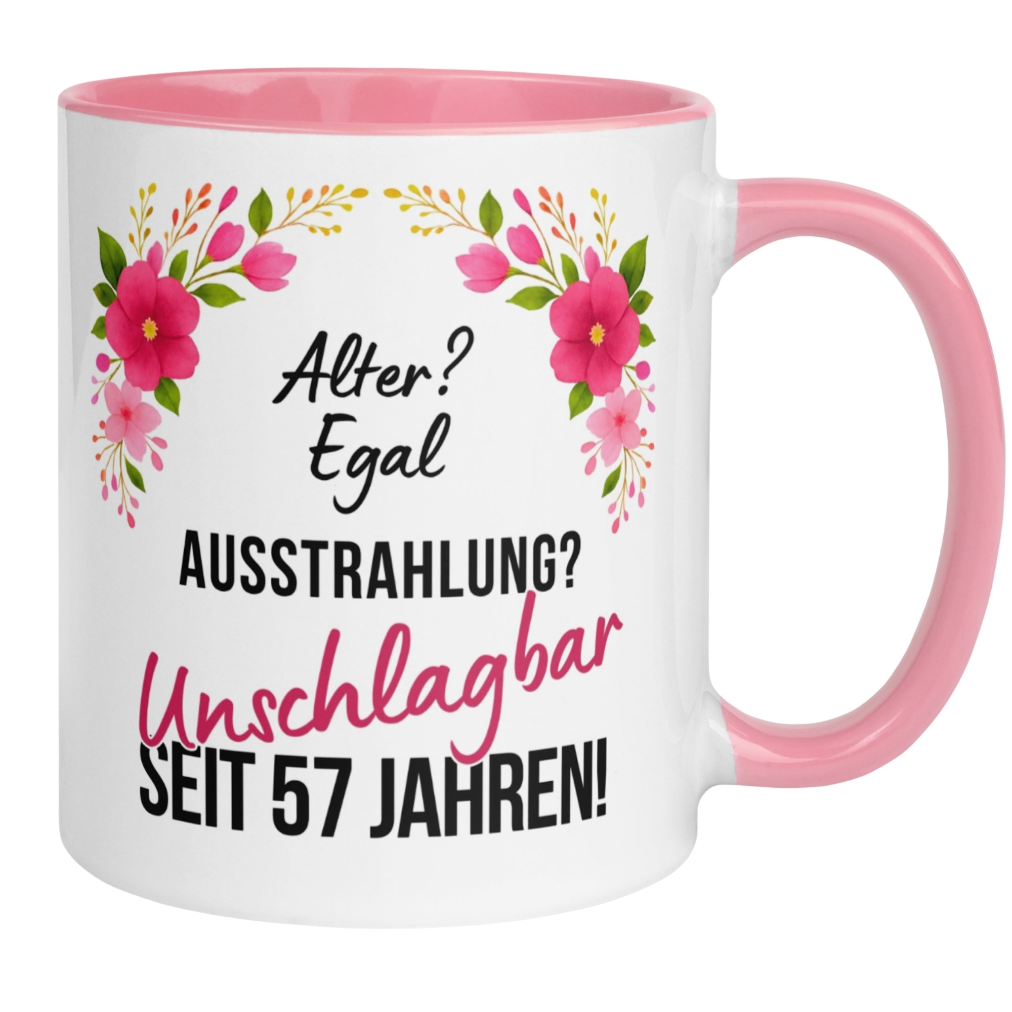 Momentals® Tasse 57. Geburtstag | Blumen & Spruch | Ausstrahlung - Unschlagbar seit 57 Jahren