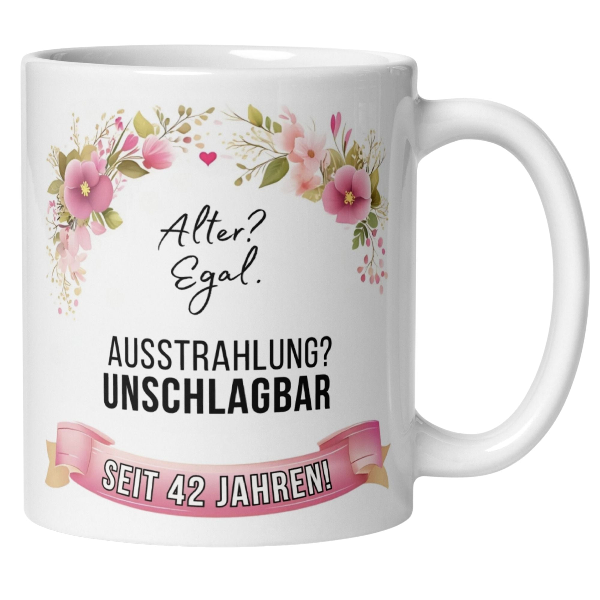 Momentals® Tasse 42. Geburtstag | Blumen & Spruch | Ausstrahlung - Unschlagbar seit 42 Jahren