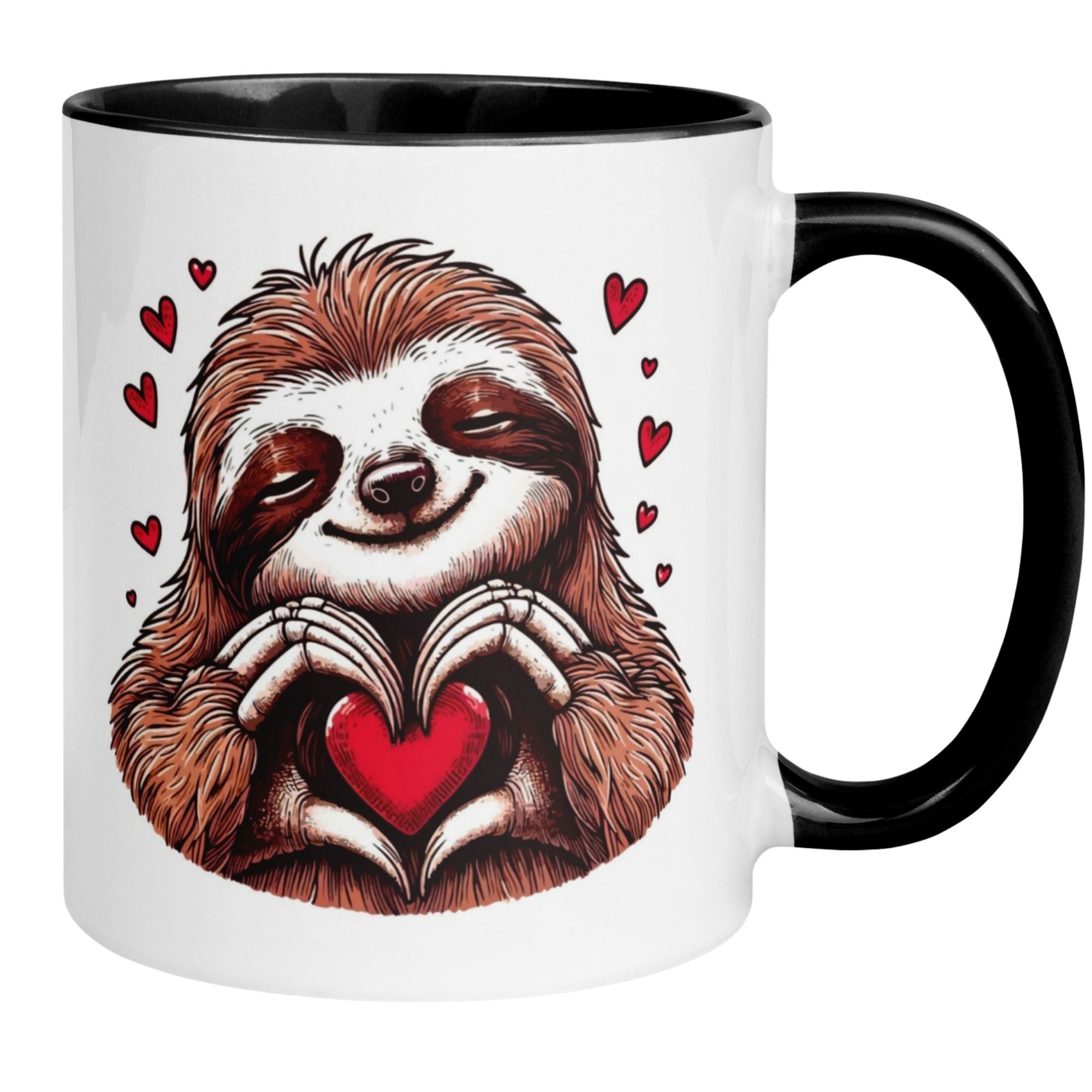 Momentals® Tasse mit Faultier und Herz, „Faul aber voller Liebe“ im charmanten Design.