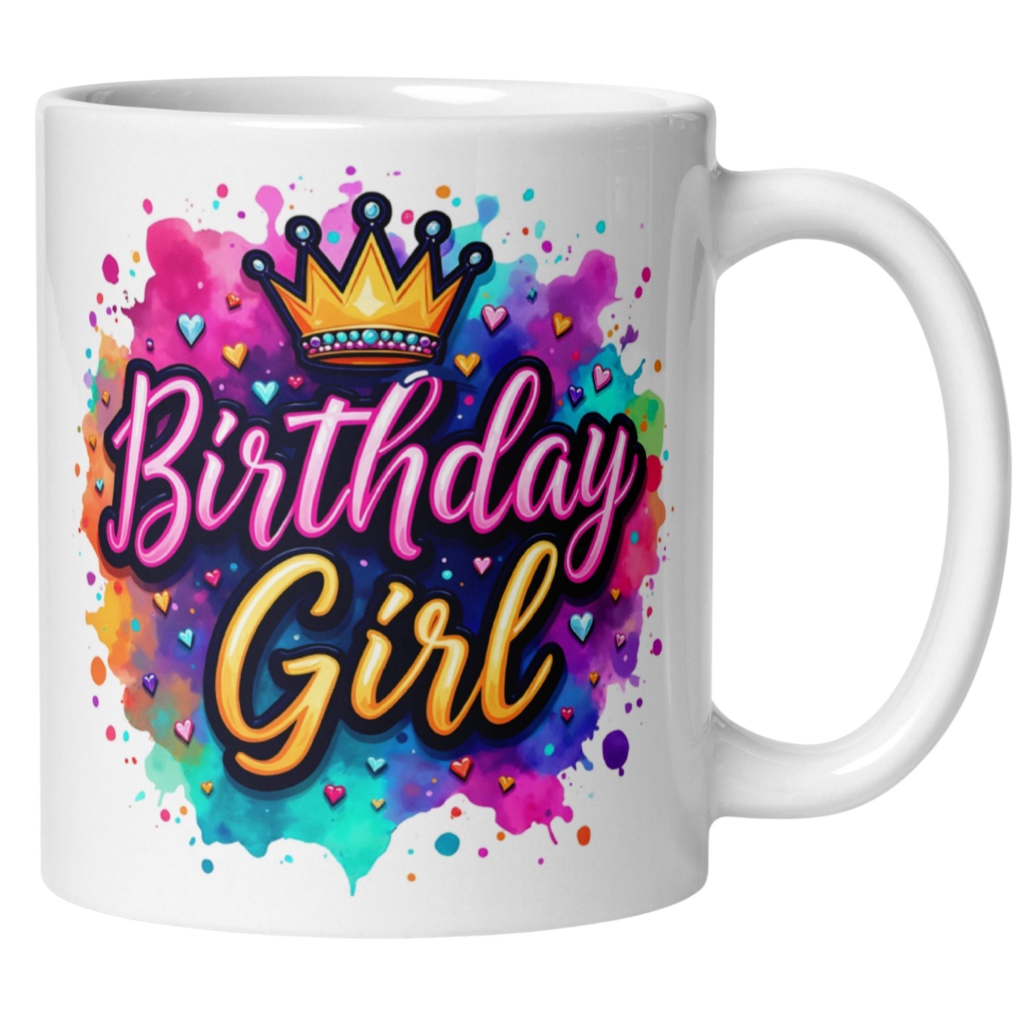 Momentals® Birthday Girl mug with colorful design and crown, perfect for celebrations.