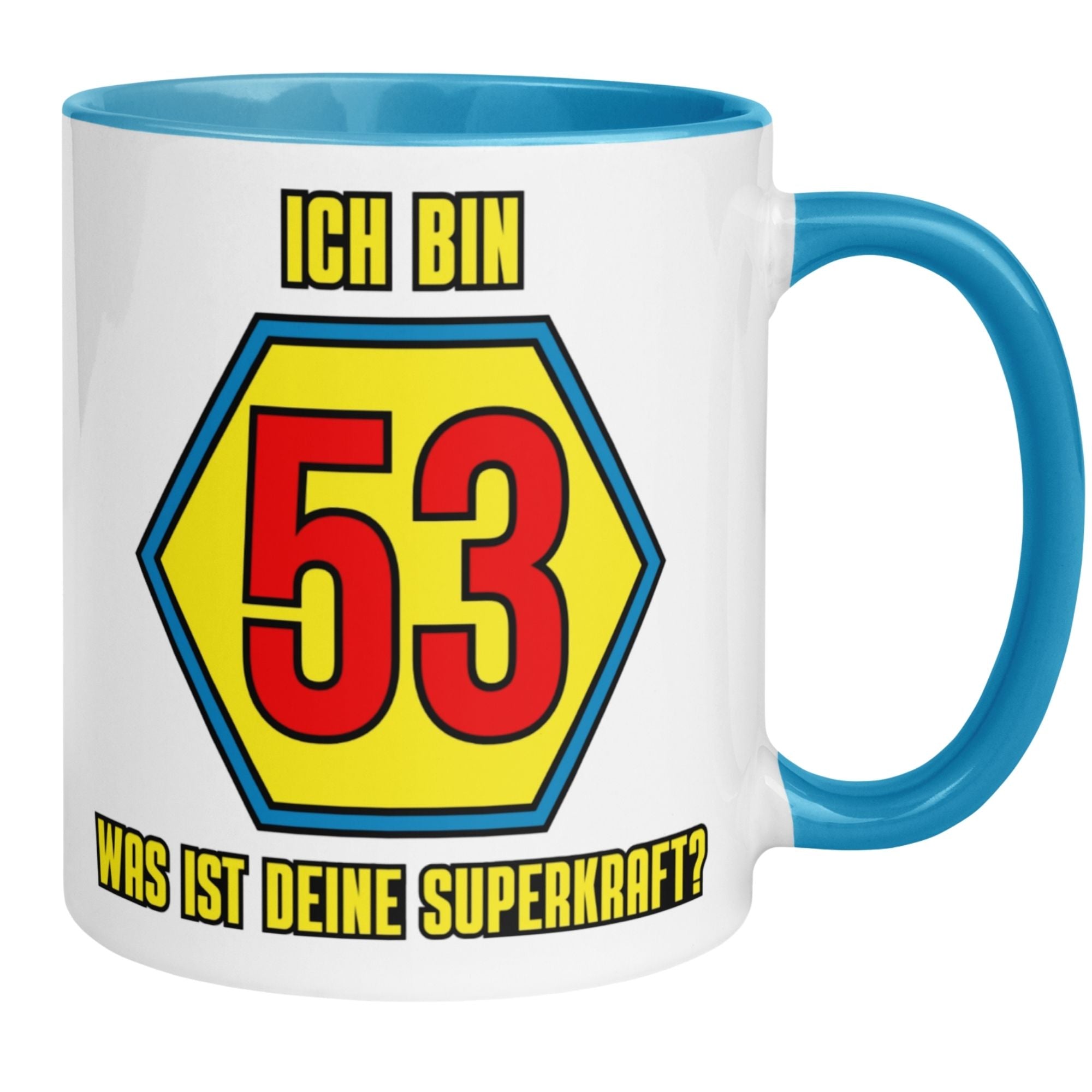 Momentals® Tasse 53. Geburtstag | Superheld & Spruch | Ich bin 53 und was ist deine Superkraft