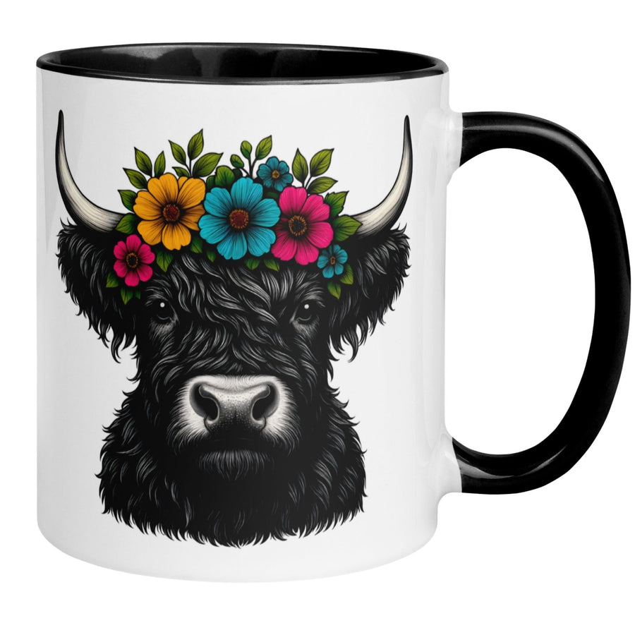 Kuh Tasse | Highland Rind mit farbigem Blumenkranz