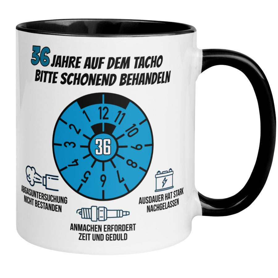 Tasse 36. Geburtstag | Siegel & Spruch | 36 Jahre auf dem Tacho - Schonend behandeln