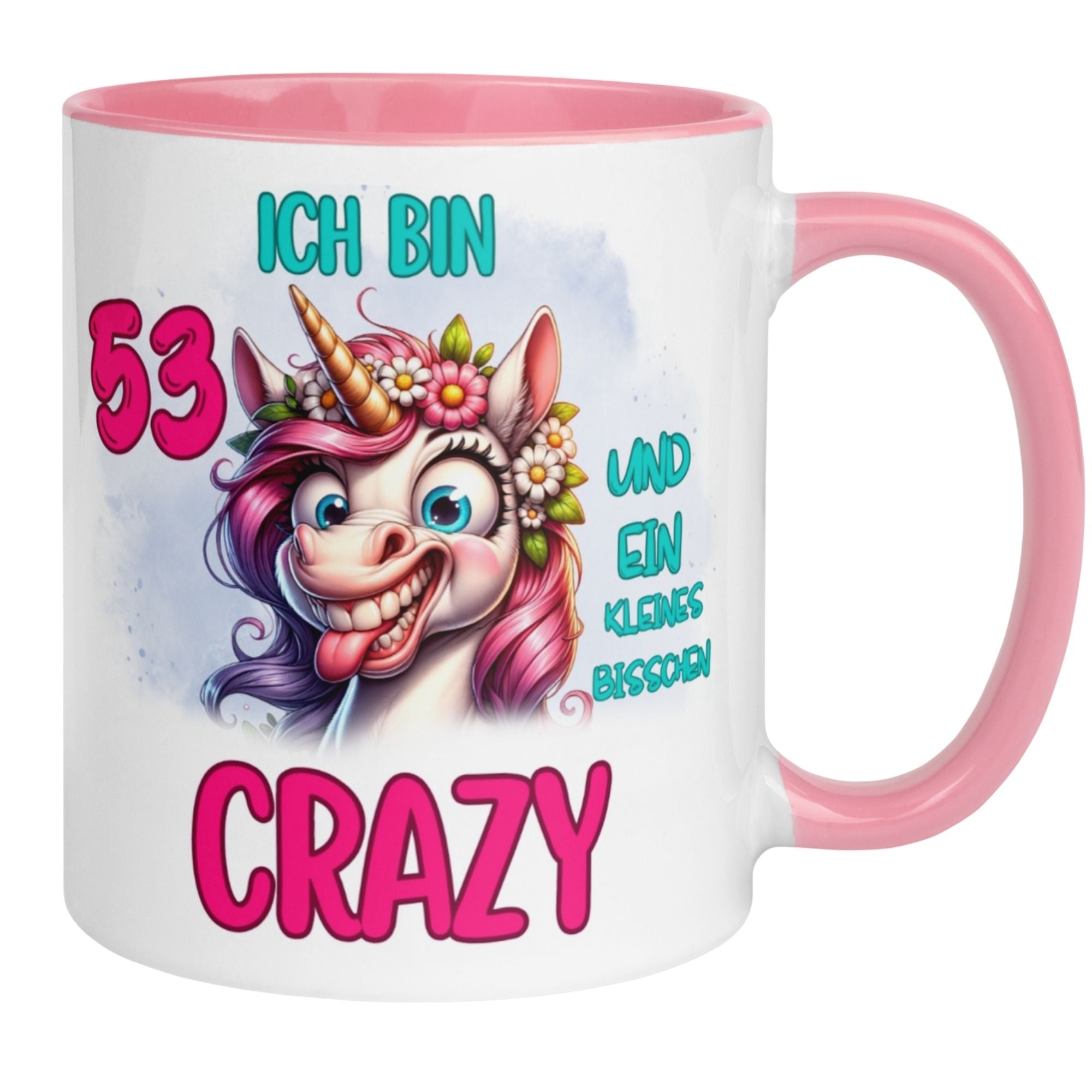 Momentals® Tasse 53. Geburtstag | Einhorn & Spruch | Ich bin 53 und ein kleines bisschen crazy