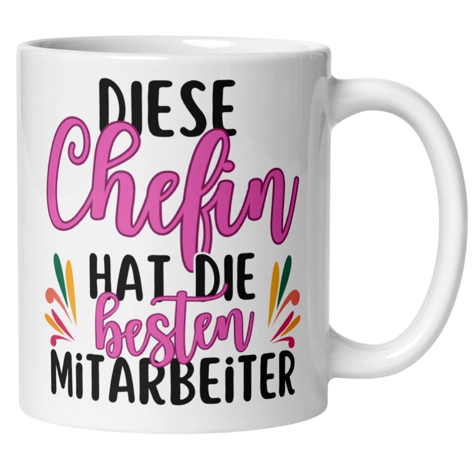 Momentals Tasse für Chefin mit buntem Schriftzug "Diese Chefin hat die besten Mitarbeiter".