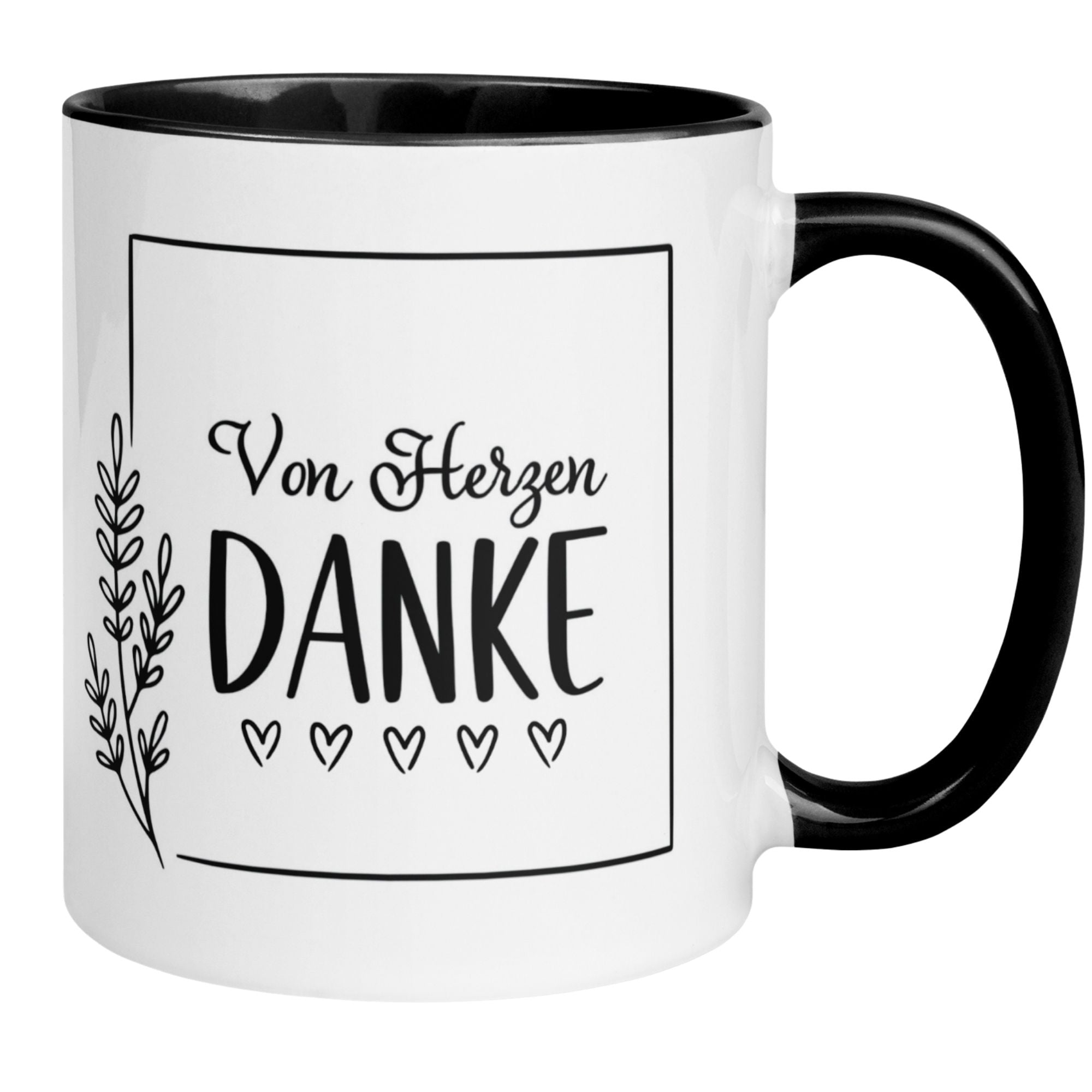 Momentals Tasse mit Aufdruck "Von Herzen DANKE" und Zweig-Motiv für herzliche Dankeschöns.