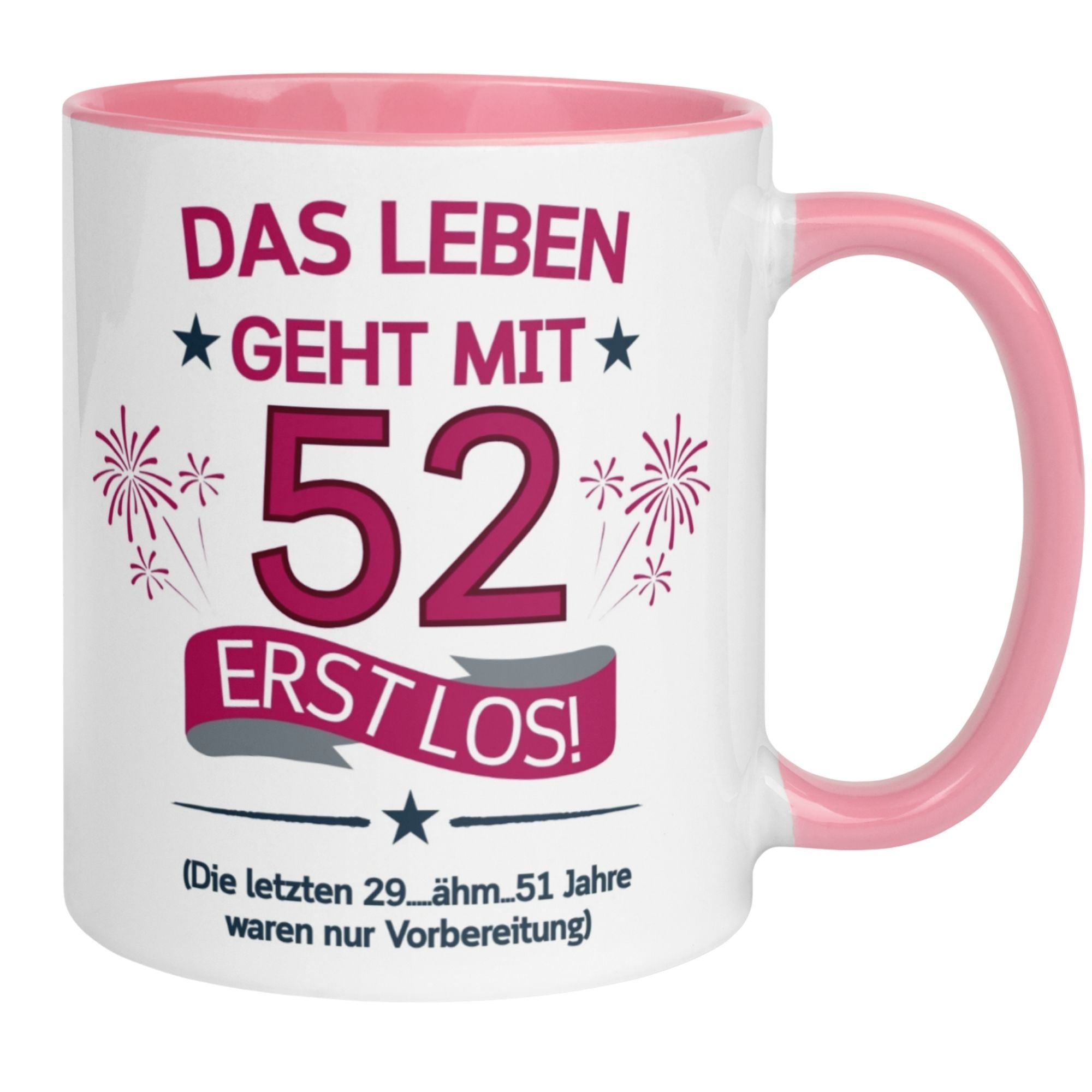 Momentals® Tasse 52. Geburtstag | Feuerwerk & Spruch | Das Leben geht mit 52 erst los