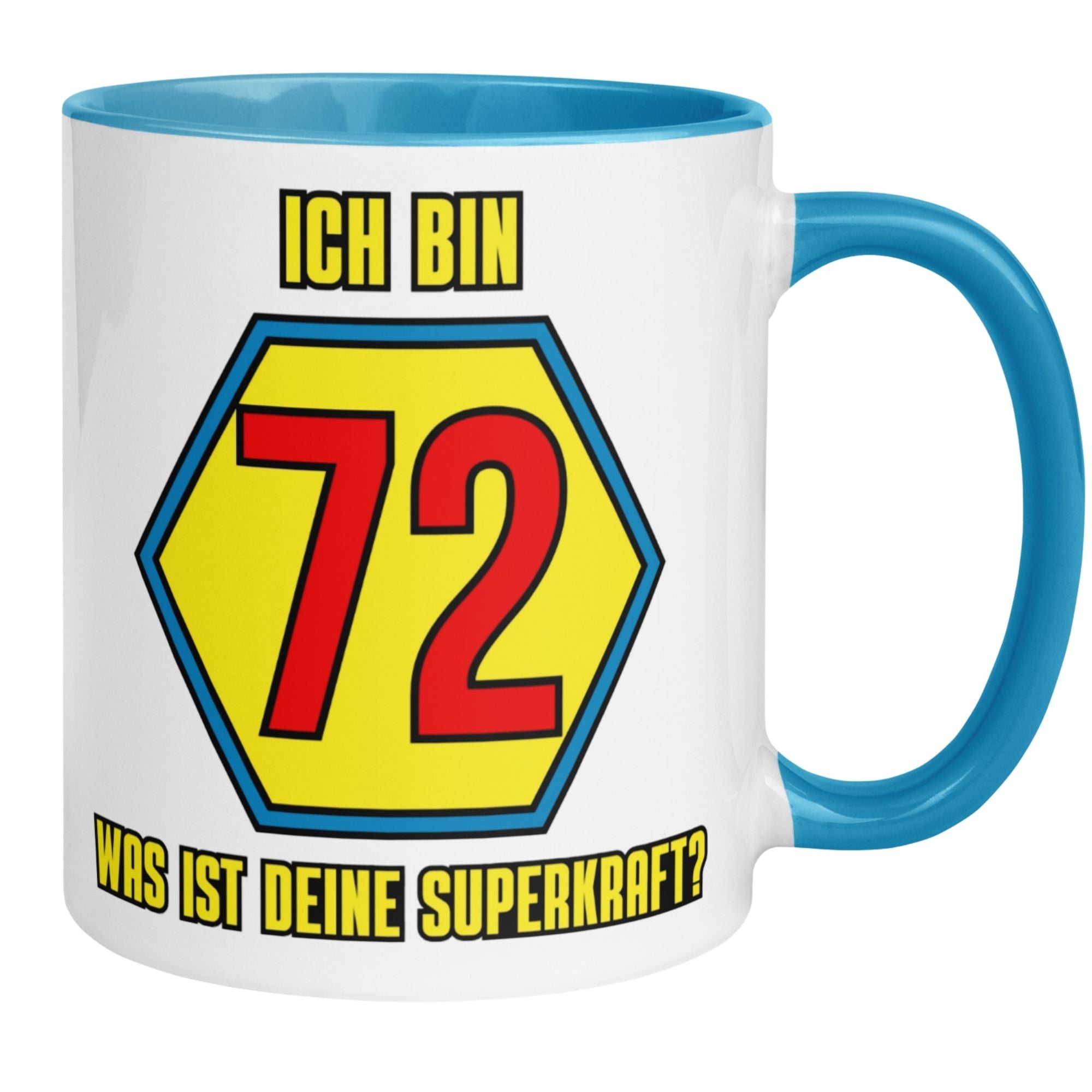 Momentals® Tasse 72. Geburtstag | Superheld & Spruch | Ich bin 72 und was ist deine Superkraft