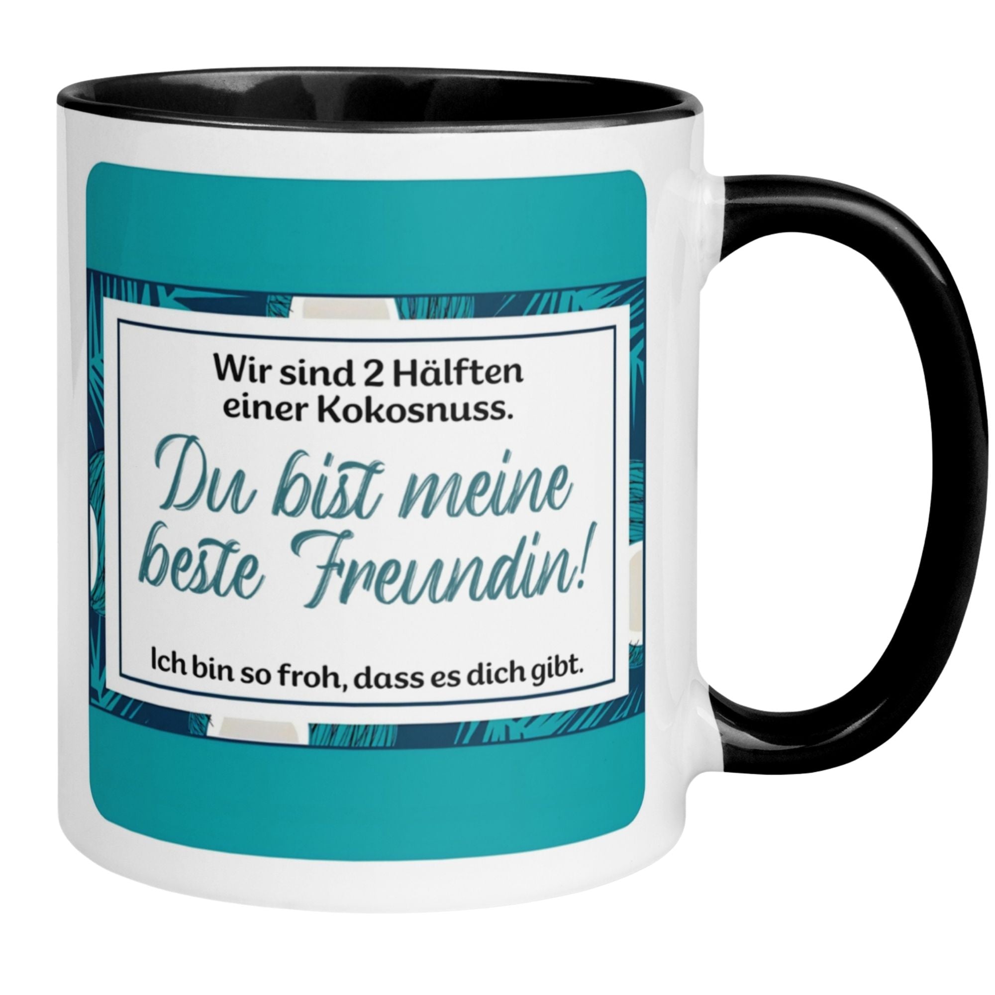 Momentals Tasse mit Spruch für beste Freunde: "Wir sind 2 Hälften einer Kokosnuss!"