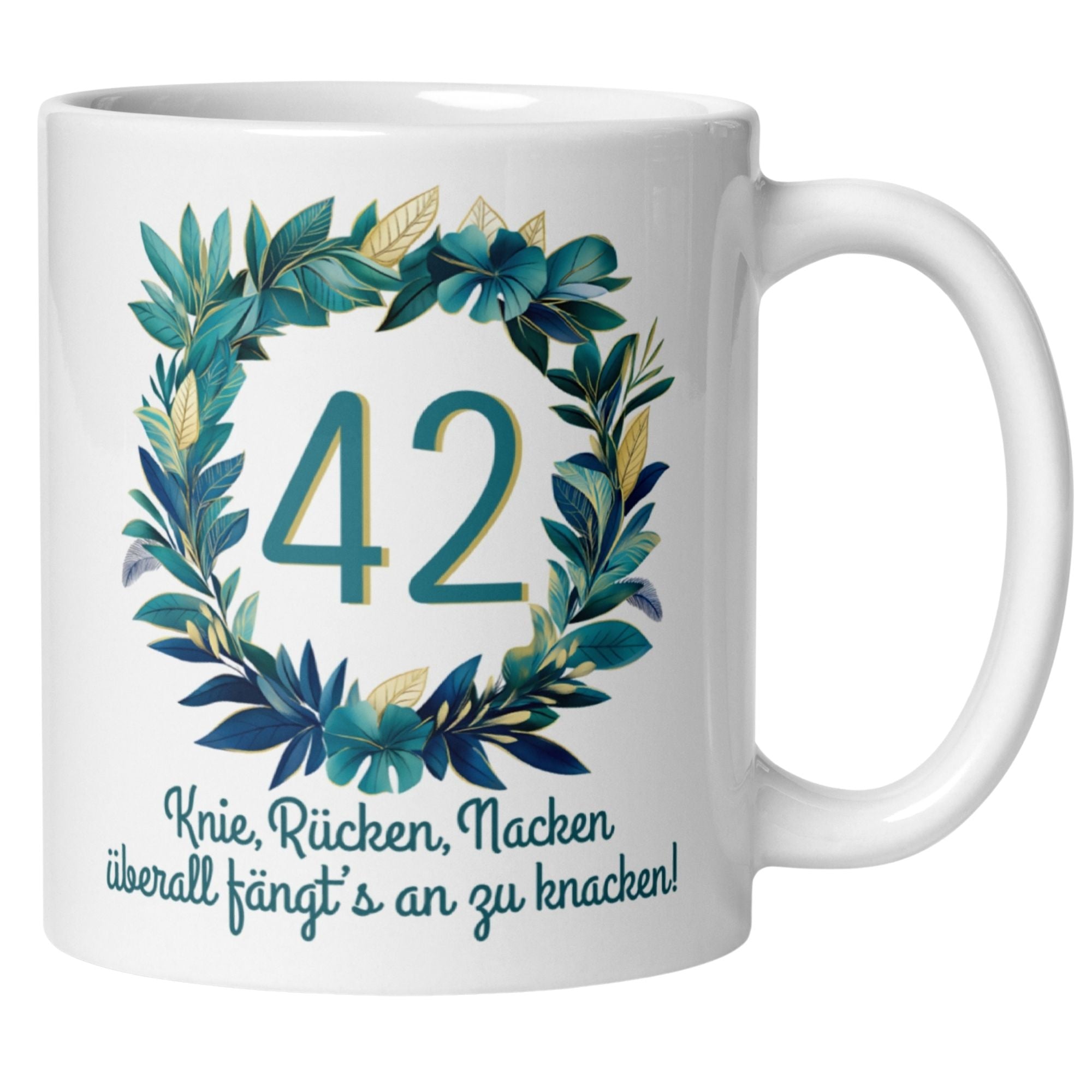 Momentals® Tasse 42. Geburtstag | Zahl & Spruch | Knie Rücken Nacken