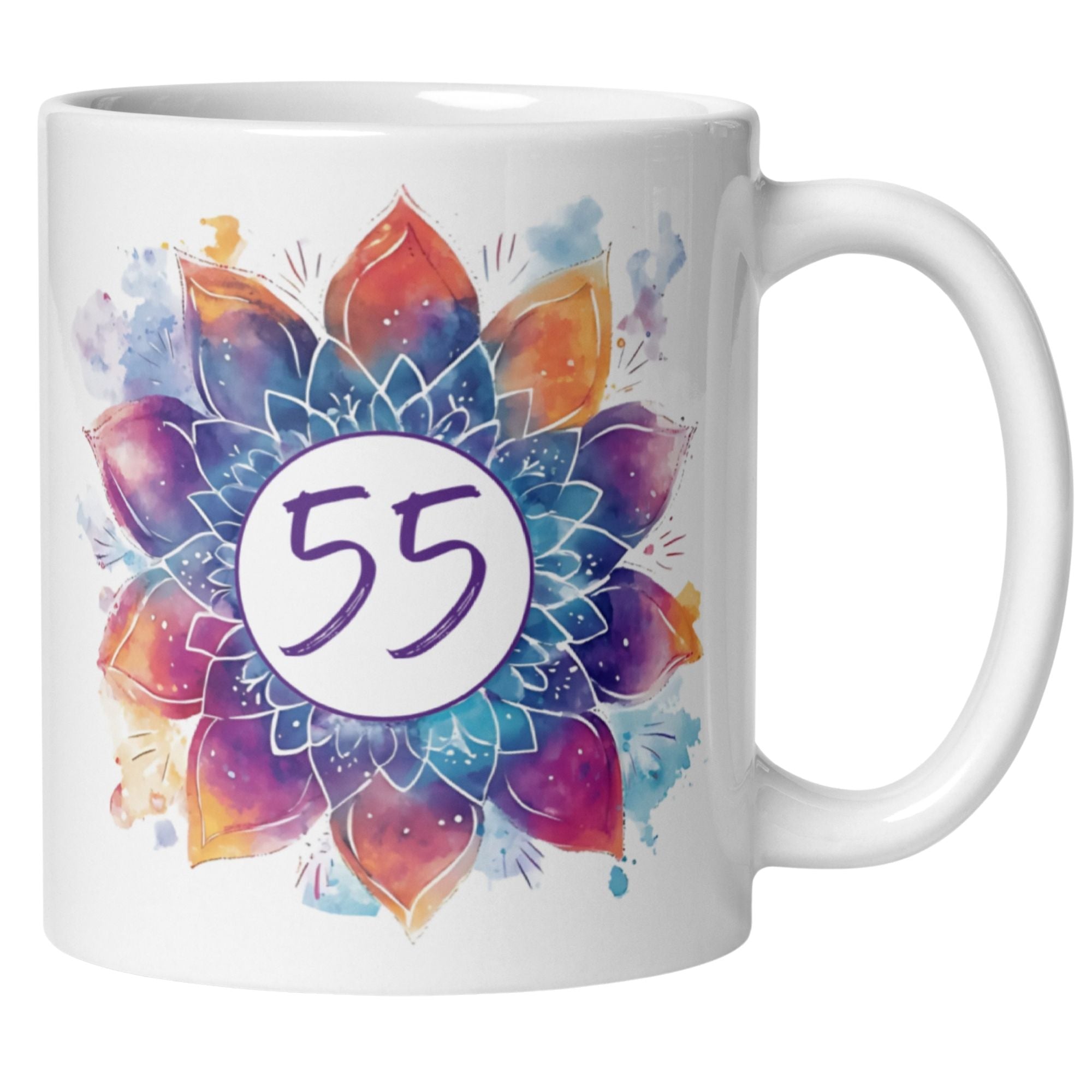 Momentals® Tasse 55. Geburtstag | Mandala Motiv | Farbenfrohes Muster mit Alterszahl • Momentals