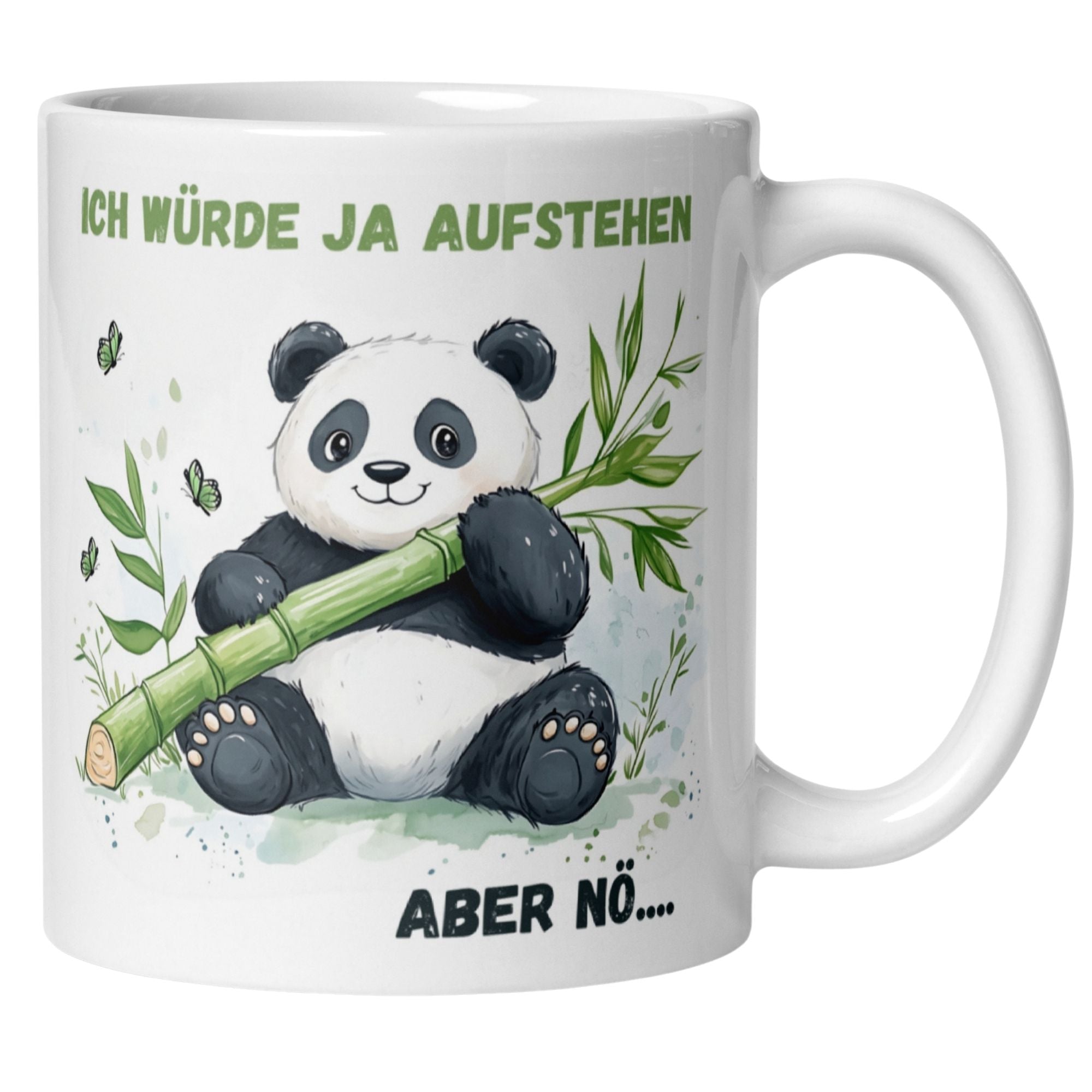 Momentals Tasse mit Panda und Spruch "Ich würde ja aufstehen – aber nö..." für Morgenmuffel