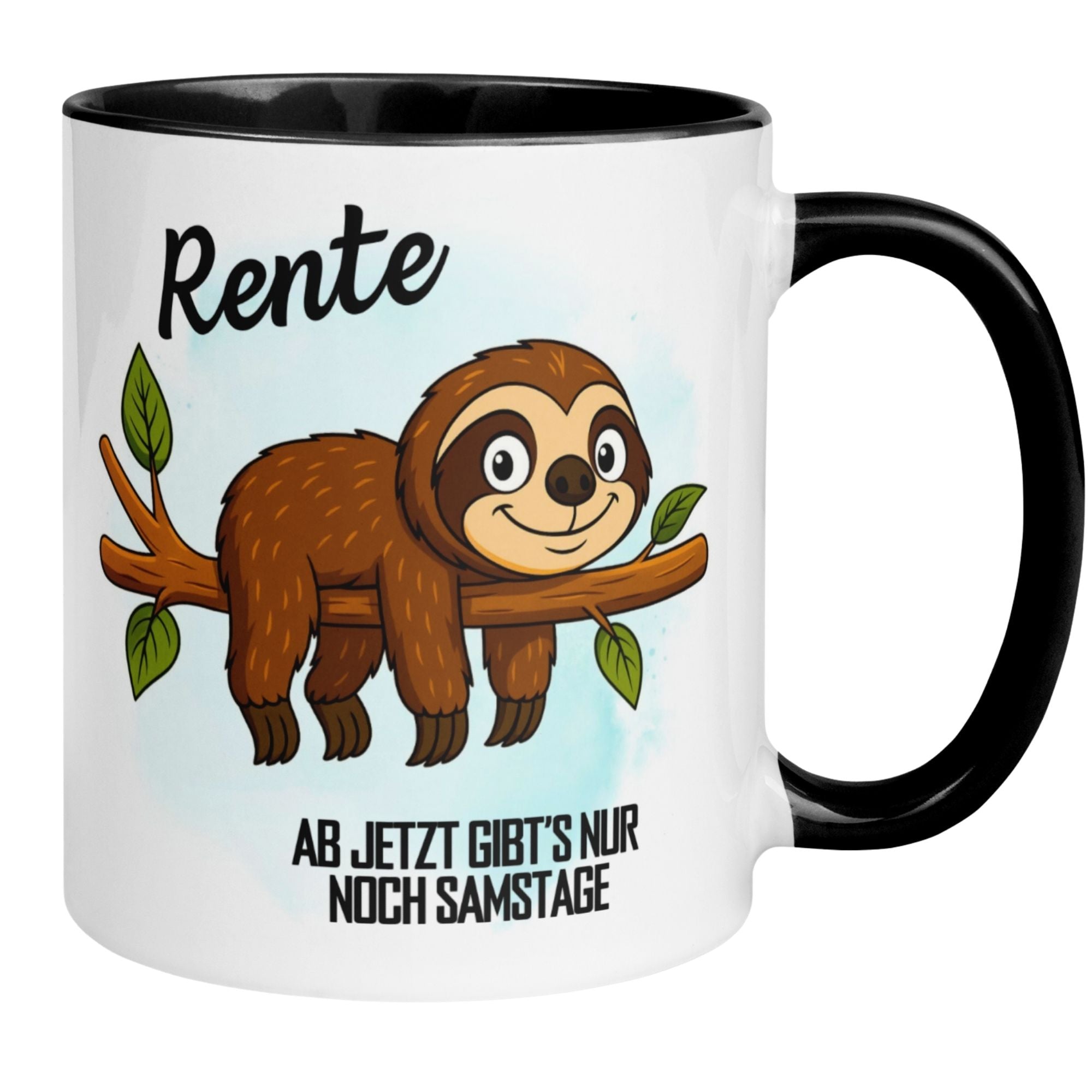 Momentals® Tasse mit Faultier und Spruch zur Rente: "Ab jetzt gibt’s nur noch Samstage".