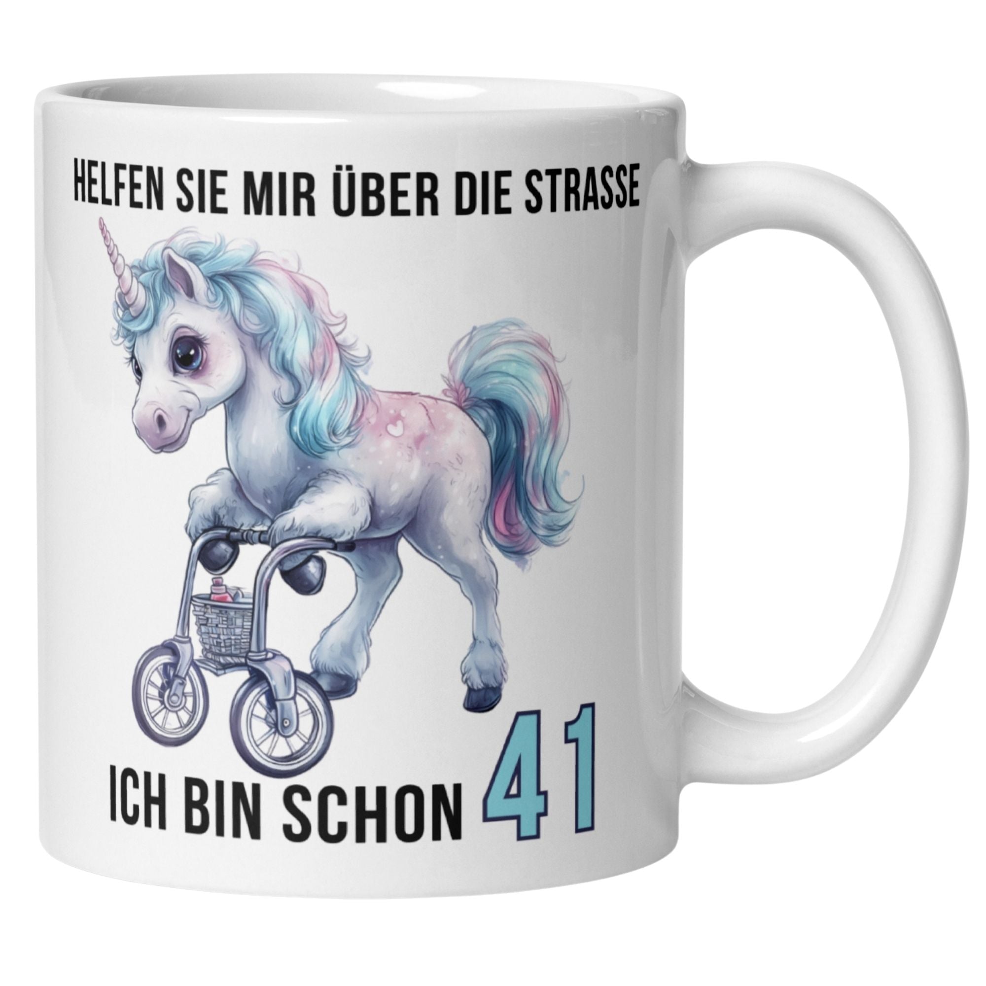 Momentals® Tasse 41. Geburtstag | Einhorn & Spruch | Helfen Sie mir über die Straße ich bin schon 41 • Momentals