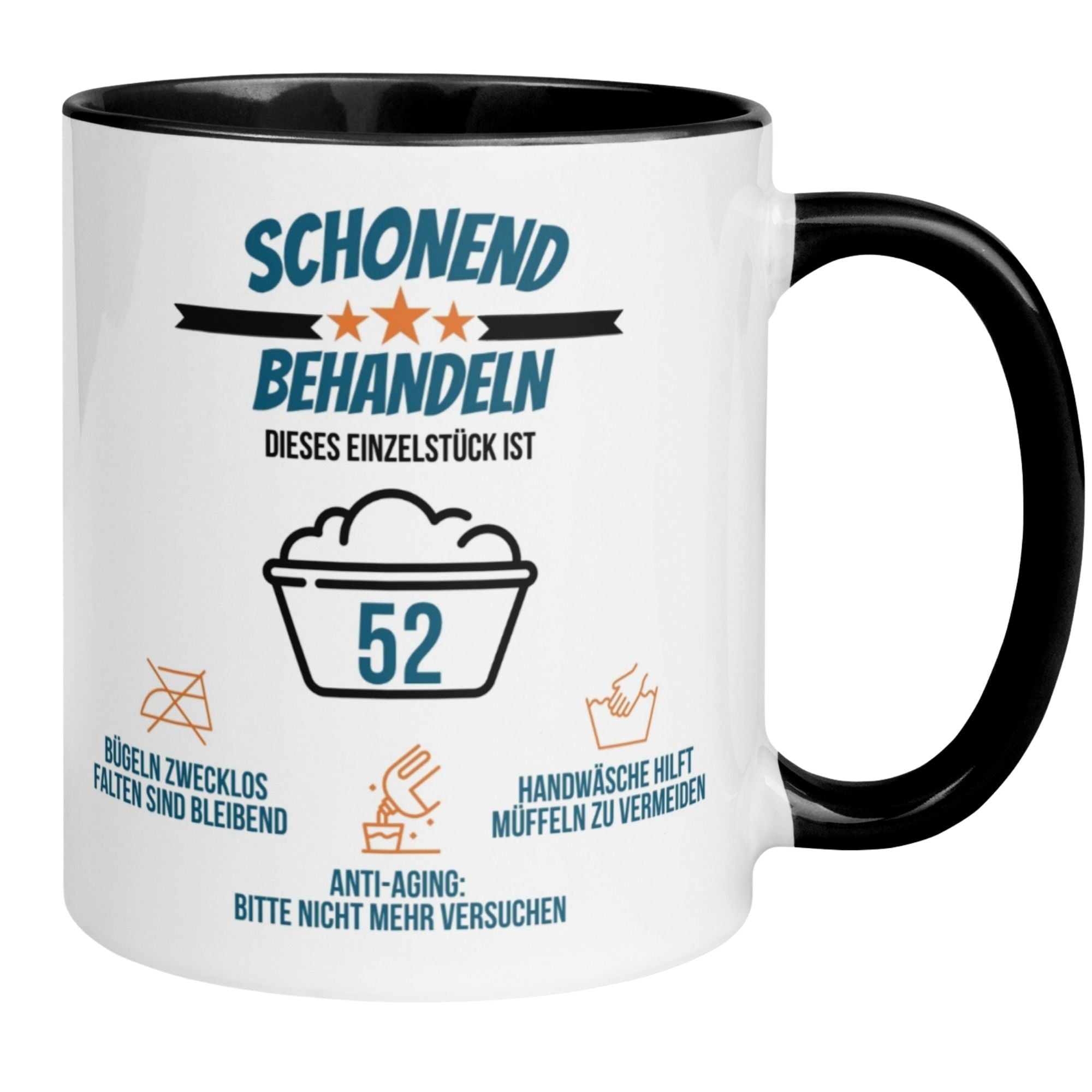 Momentals® Tasse 52. Geburtstag | Sarkasmus & Spruch |  Schonend behandeln – Dieses Einzelstück ist 52