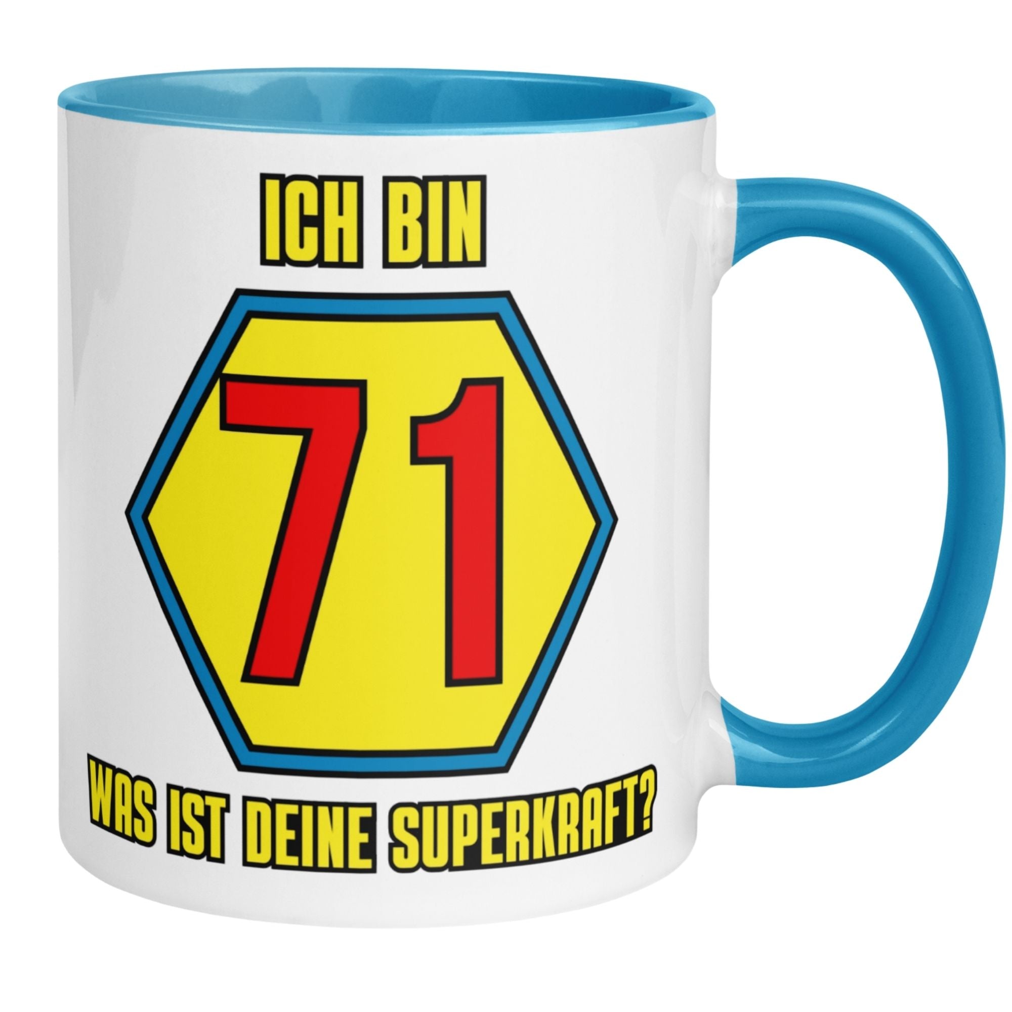 Momentals® Tasse 71. Geburtstag | Superheld & Spruch | Ich bin 71 und was ist deine Superkraft