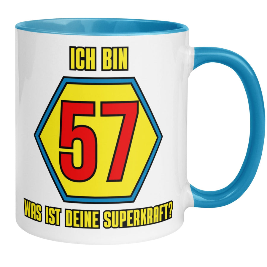 Tasse 57. Geburtstag | Superheld & Spruch | Ich bin 57 und was ist deine Superkraft