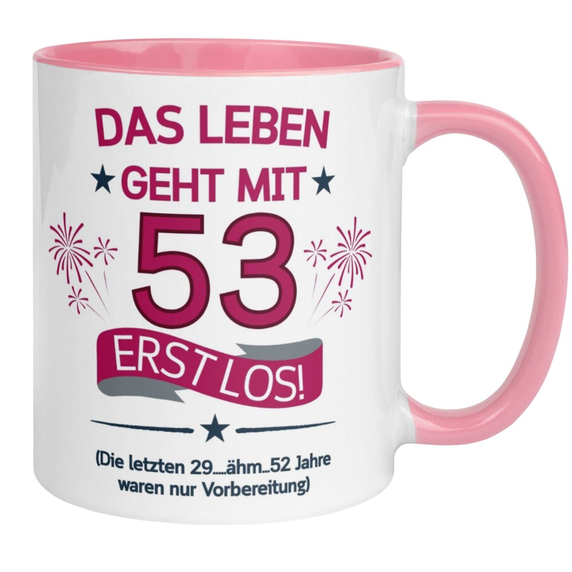 Momentals® Tasse 53. Geburtstag | Feuerwerk & Spruch | Das Leben geht mit 53 erst los