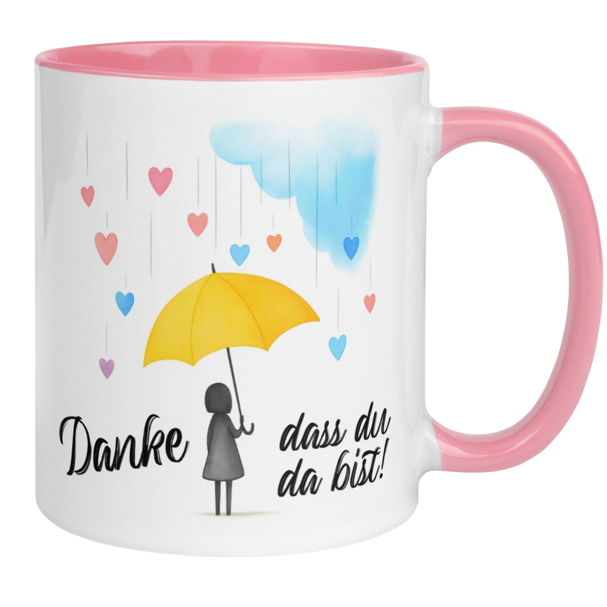 Momentals Tasse mit Regenschirm-Motiv, Herzchen und Danke-Botschaft für Wertschätzung.