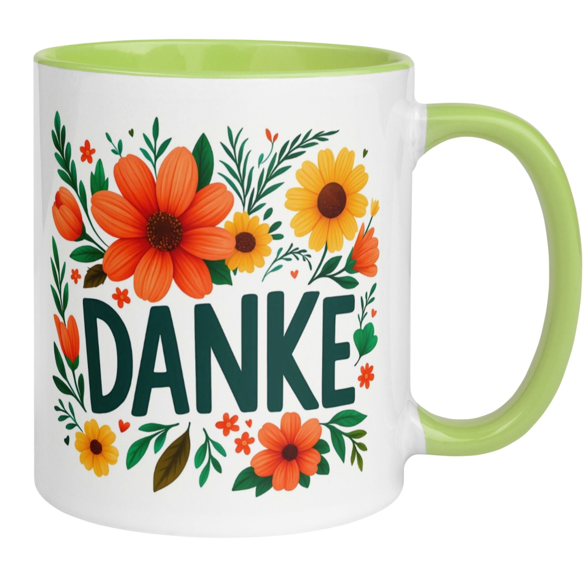 Momentals® Tasse mit bunten Sonnenblumen und dem Schriftzug 'DANKE' für herzliche Wertschätzung.