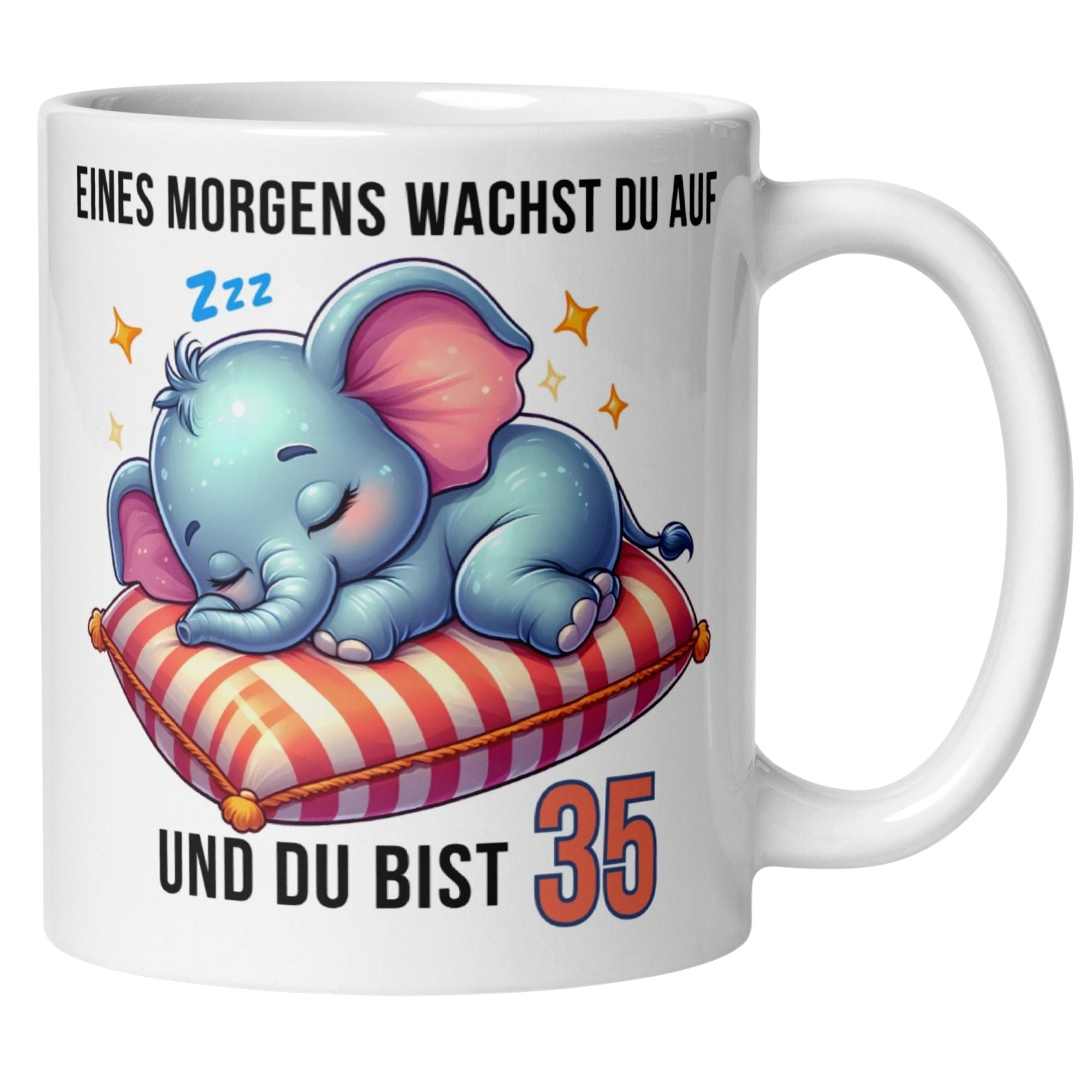 Momentals® Tasse 35. Geburtstag | Elefant & Spruch | Eines Morgens wachst du auf und du bist 35