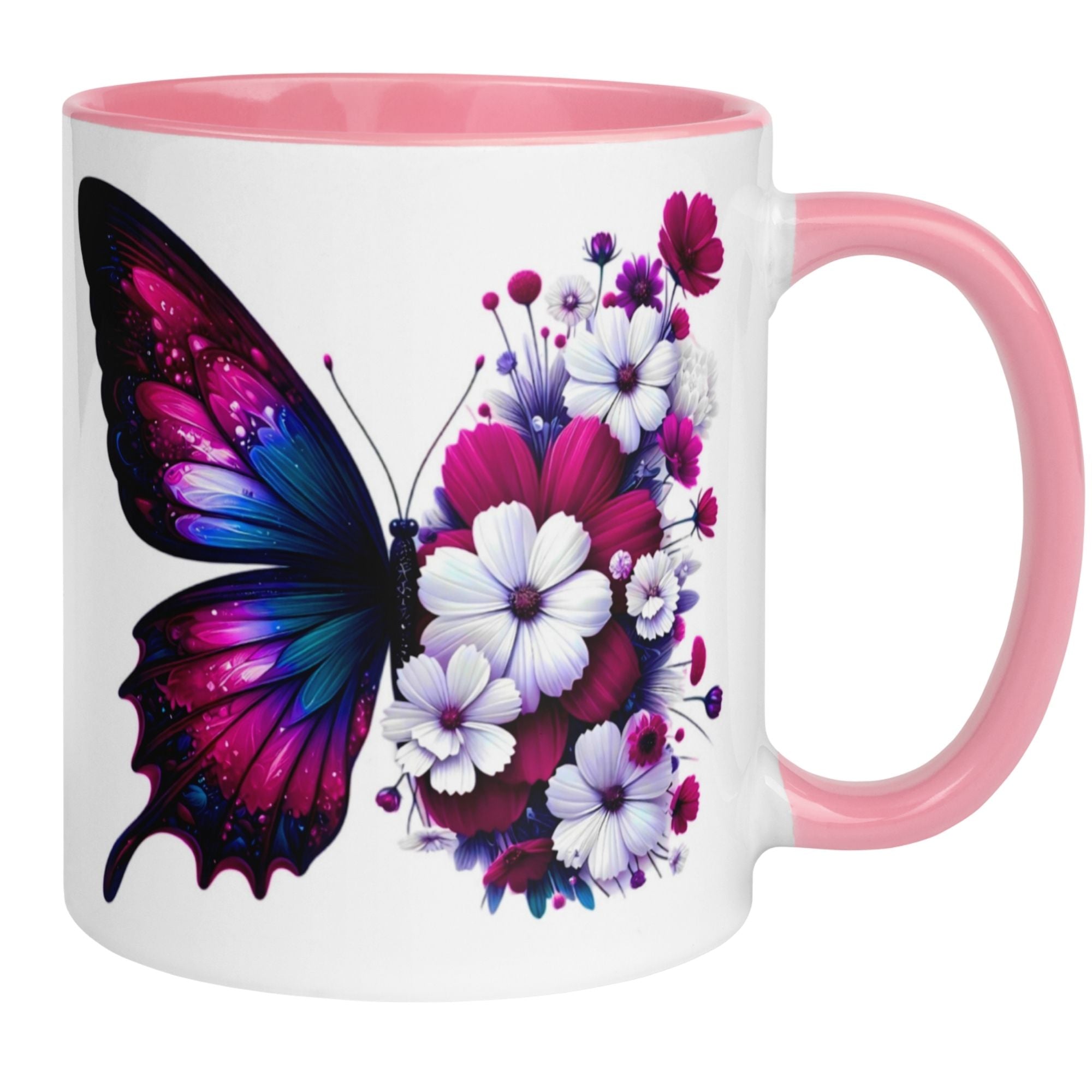 Momentals® Tasse | Schmetterling & Blüten | Fuchsia Eleganz in Magenta & Weiß
