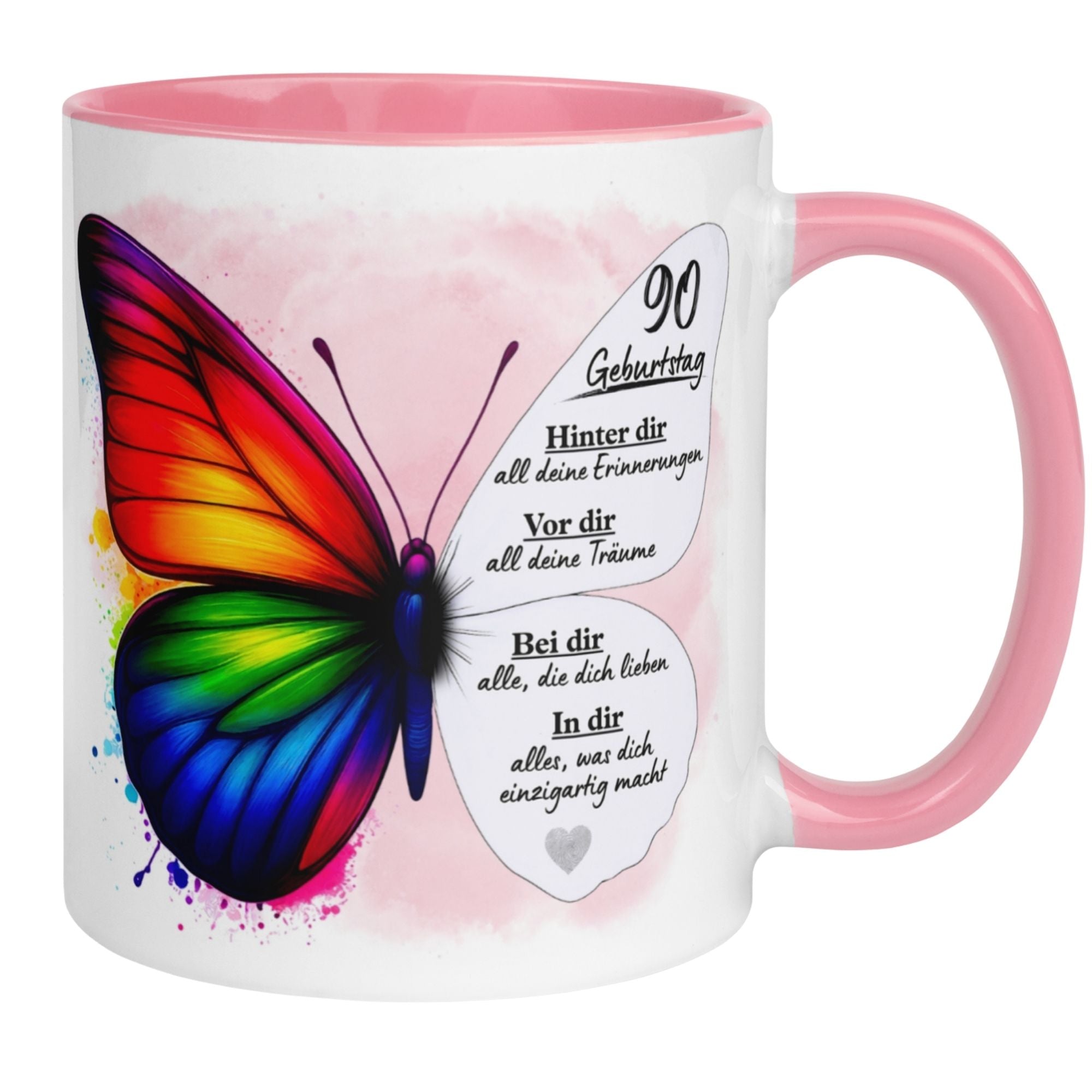 Momentals® Tasse 90. Geburtstag | Schmetterling & Spruch | Hinter dir Erinnerungen - Vor dir Träume