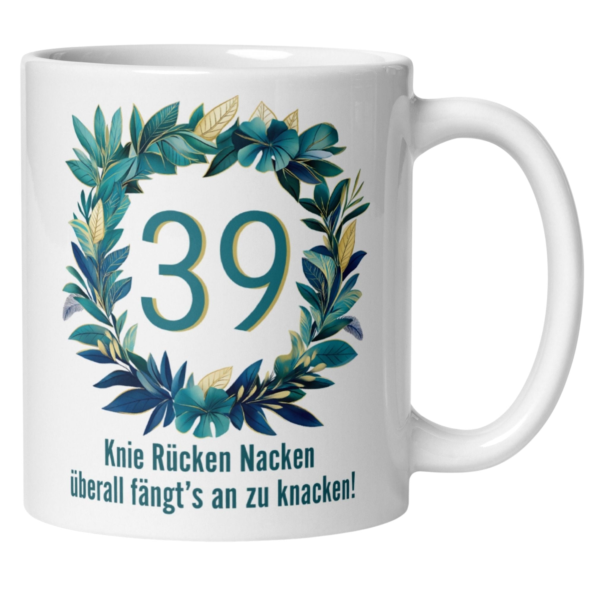 Momentals® Tasse 39. Geburtstag | Zahl & Spruch | Knie Rücken Nacken • Momentals