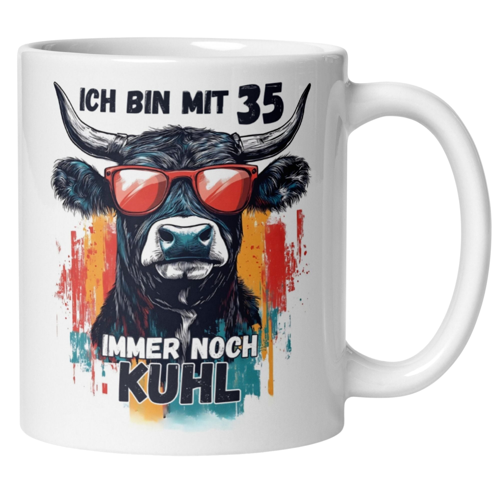 Momentals® Tasse 35. Geburtstag | Kuh & Spruch | Ich bin mit 35 immer noch Kuhl