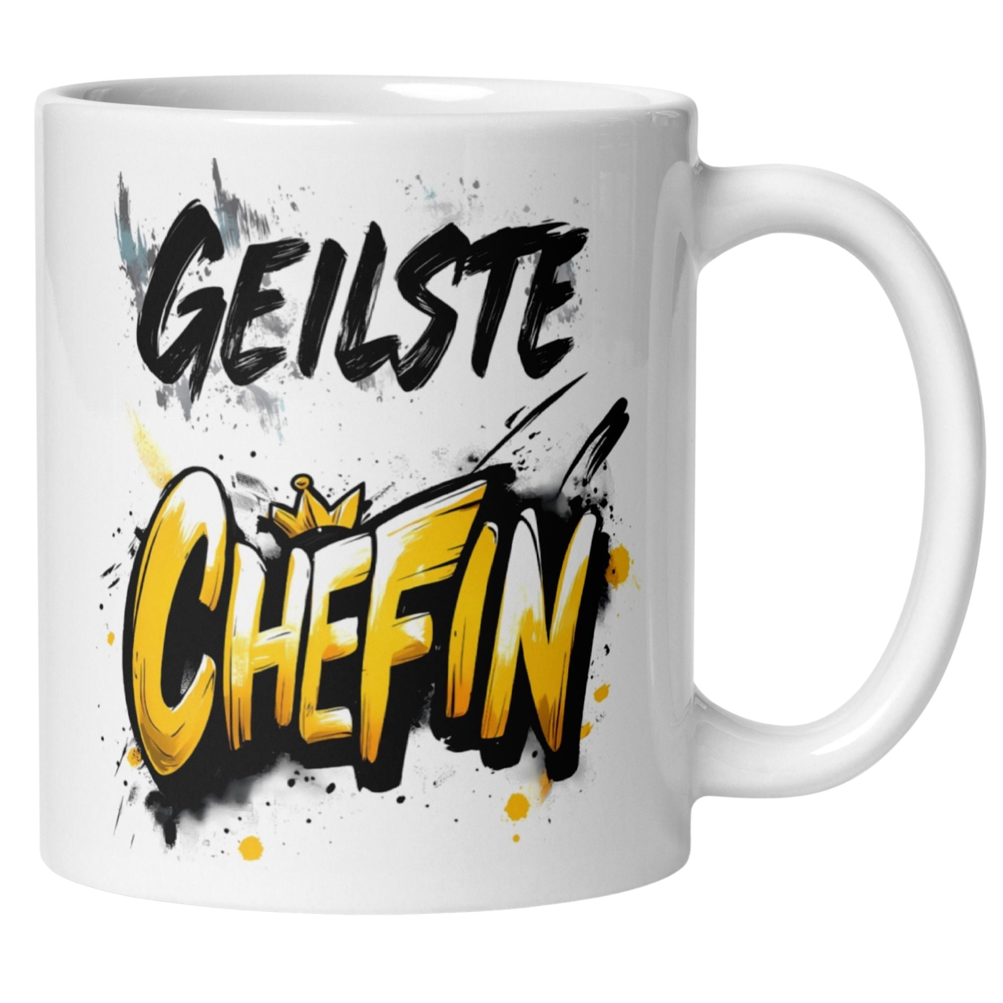Momentals® Tasse für die Chefin mit dem Spruch "Geilste Chefin" in stylish Graffiti-Optik.