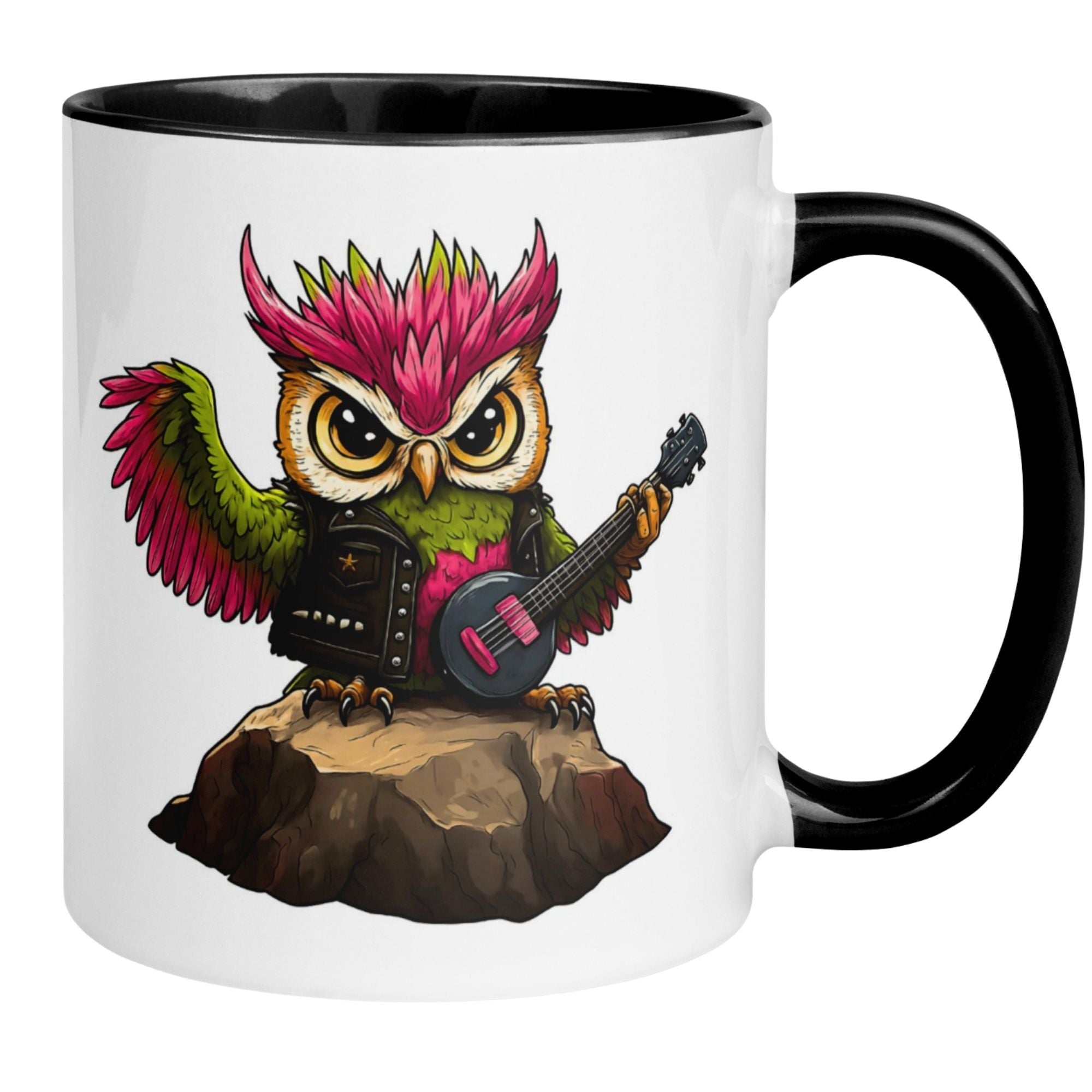 Momentals® Tasse | Eule & Comicstil | Punk-Eule mit Gitarre und Attitüde