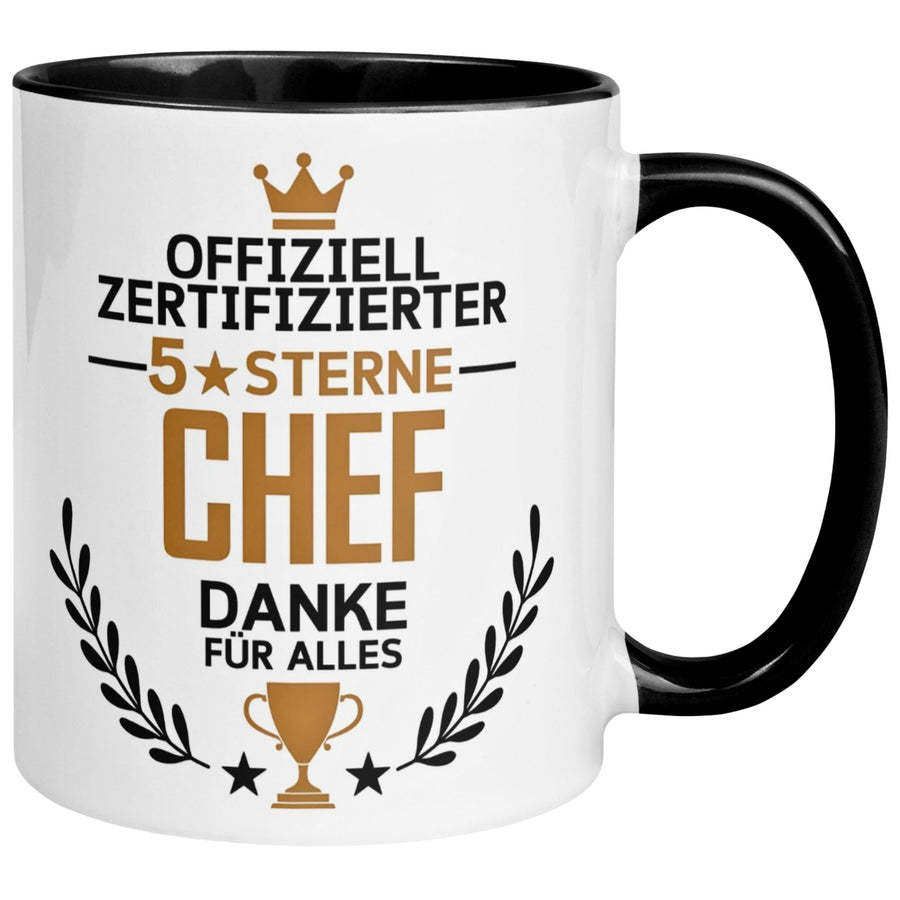 Tasse Chef – „Offiziell Zertifizierter 5 Sterne Chef - Danke für alles“ – Geschenk Becher