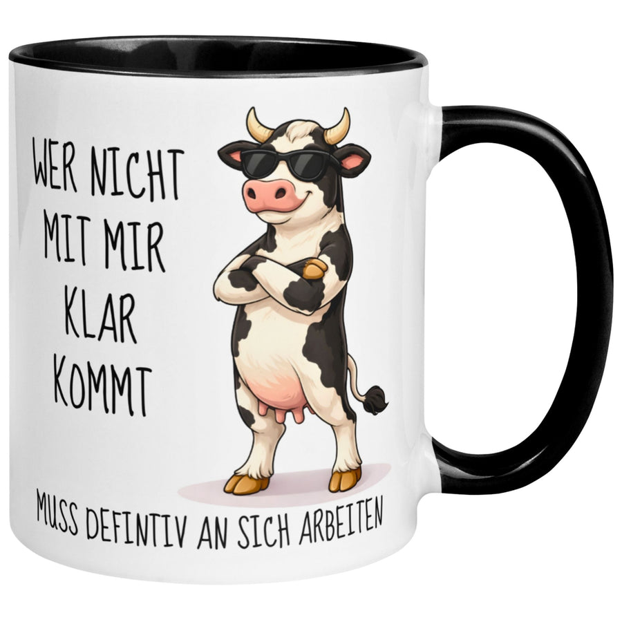Tasse Kuh – „Wer nicht mit mir klar kommt“ – lustiger Kuh Geschenk Becher