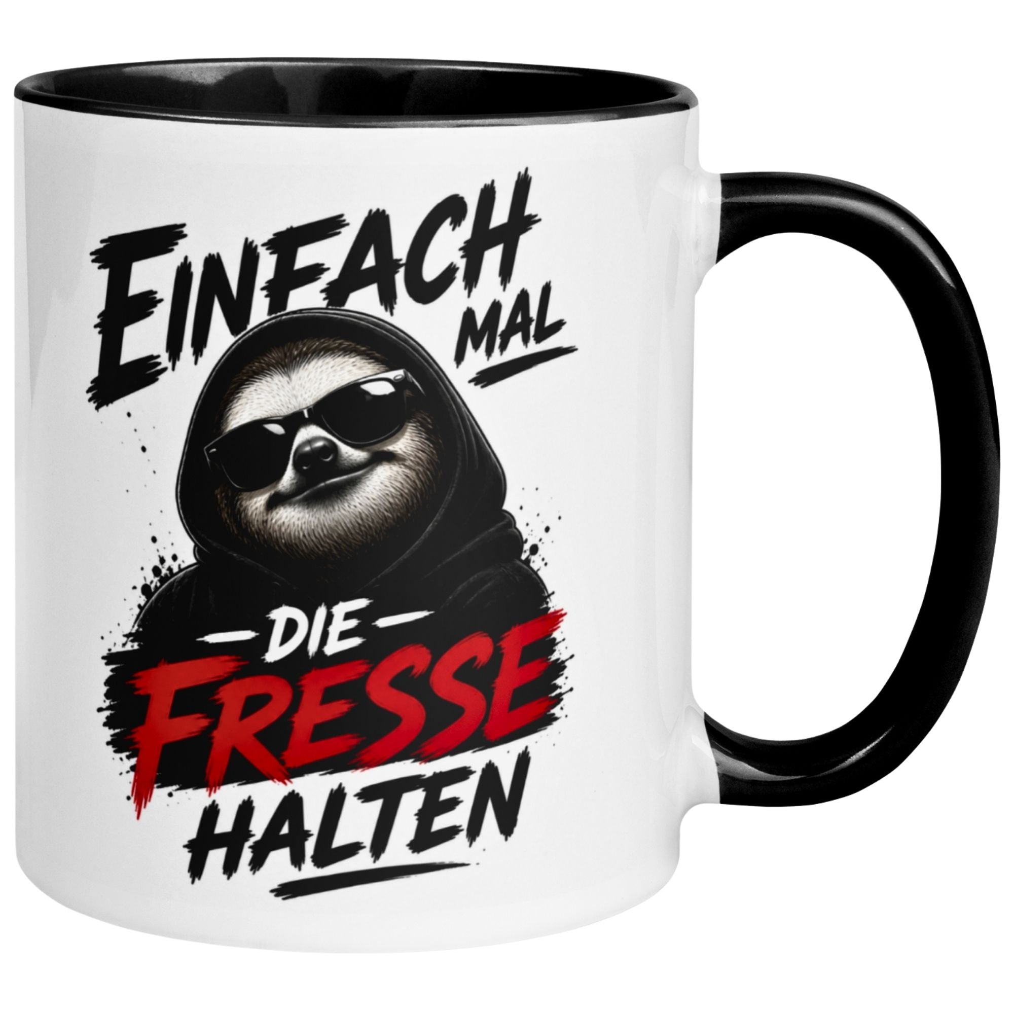 Tasse Faultier – „Einfach mal die Fresse halten“ – lustiger Morgenmuffel Becher