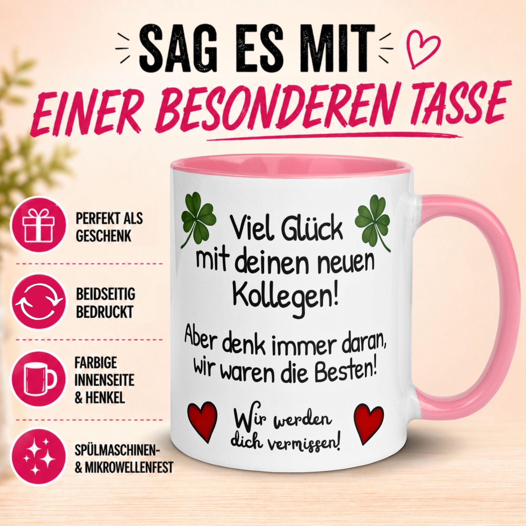 Tasse Abschied – „Viel Glück mit deinen neuen Kollegen“ – Abschiedsgeschenk Kollegin