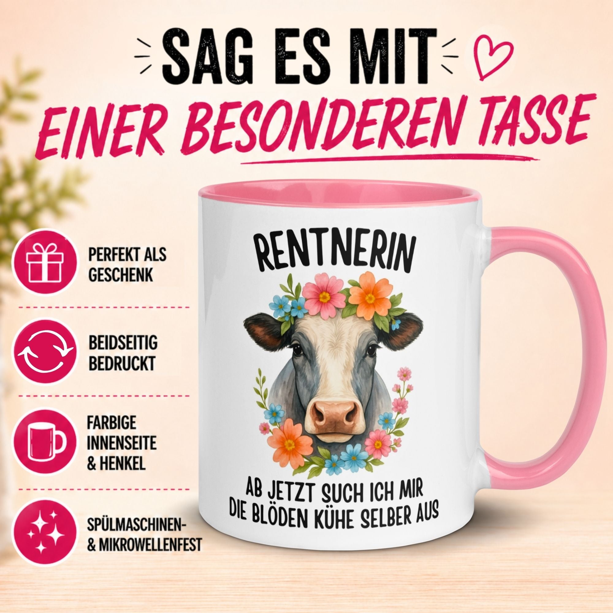 Tasse Rentnerin – „Ab jetzt such ich mir die blöden Kühe selber aus“ – Geschenk Rente Frau