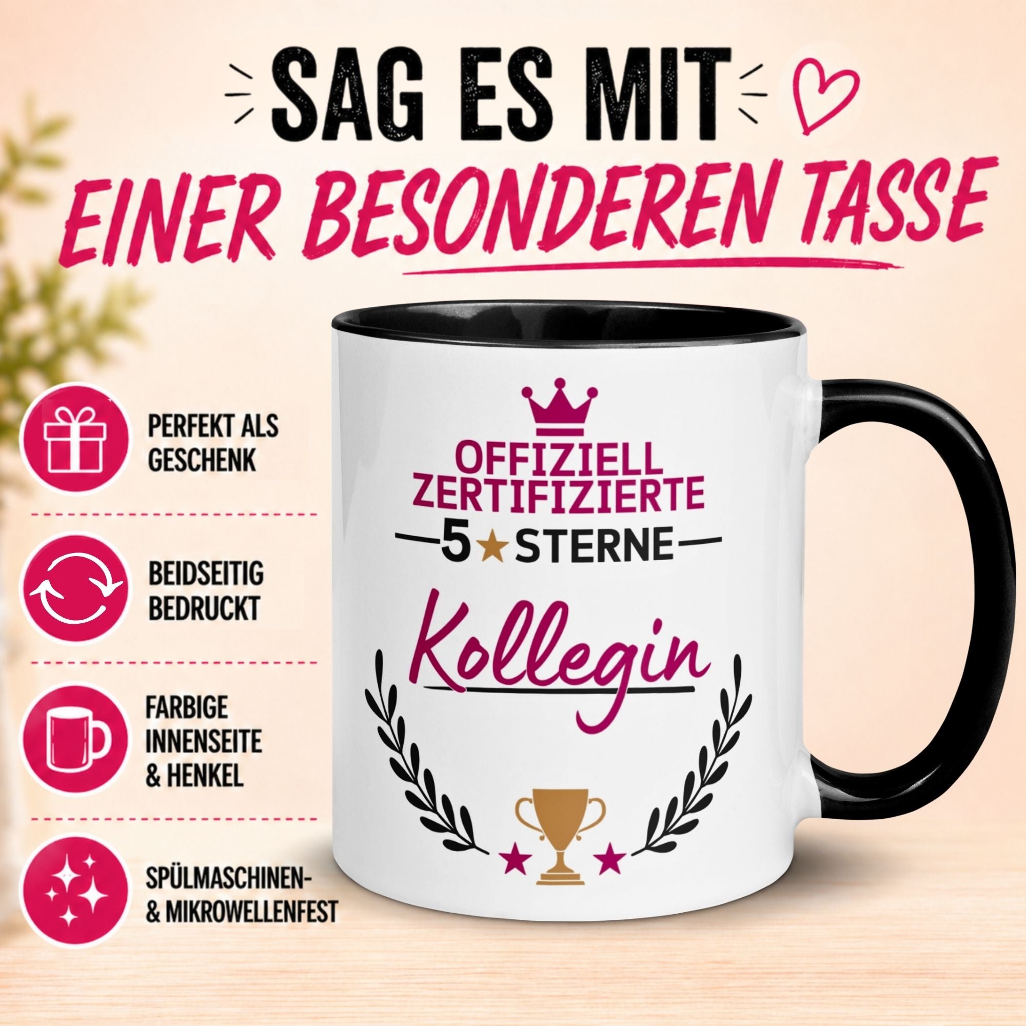 Tasse Kollegin – „Offiziell Zertifizierter 5 Sterne Kollegin“ – Geschenk zum Abschied