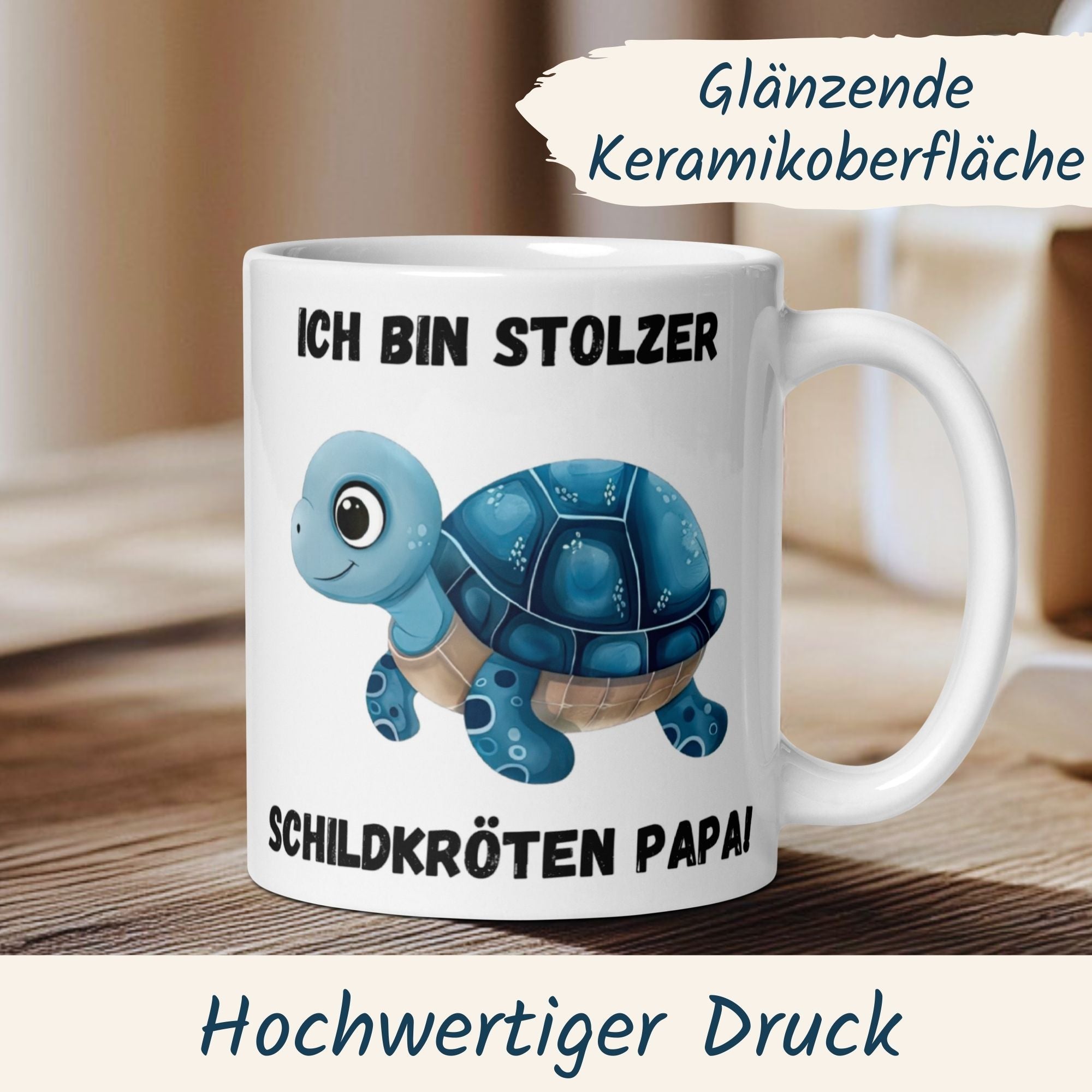 Keramiktasse mit Schildkröten-Design und Spruch "Ich bin stolzer Schildkröten Papa" für Tierliebhaber