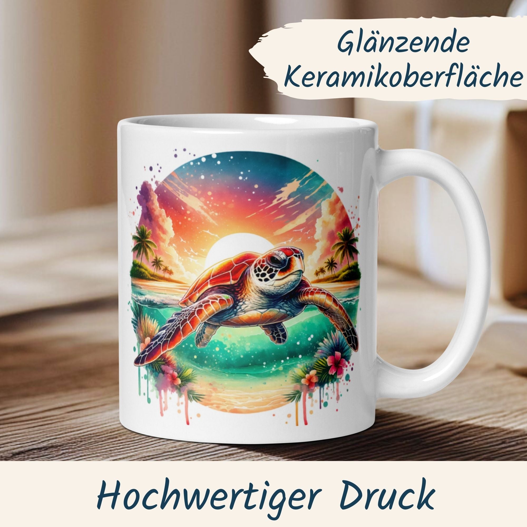 Momentals® Tasse mit Schildkröte und Sonnenuntergang – tropisches Design für Strandliebhaber
