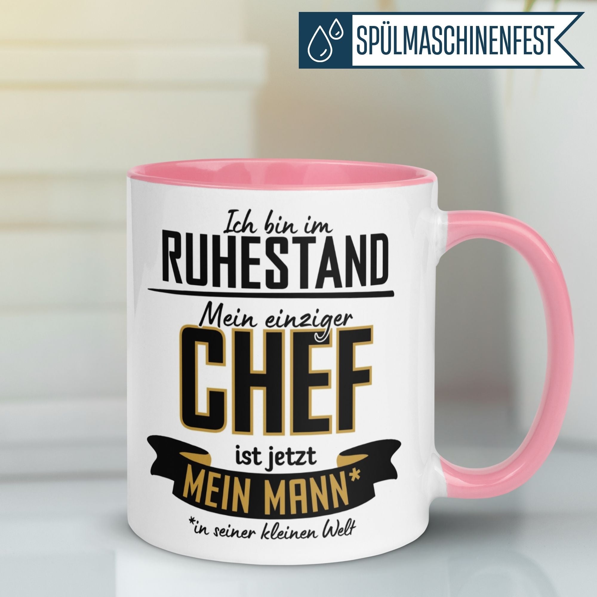 Tasse Rentnerin – „Mein einziger Chef ist jetzt mein Mann“ – Geschenk Ruhestand Frau