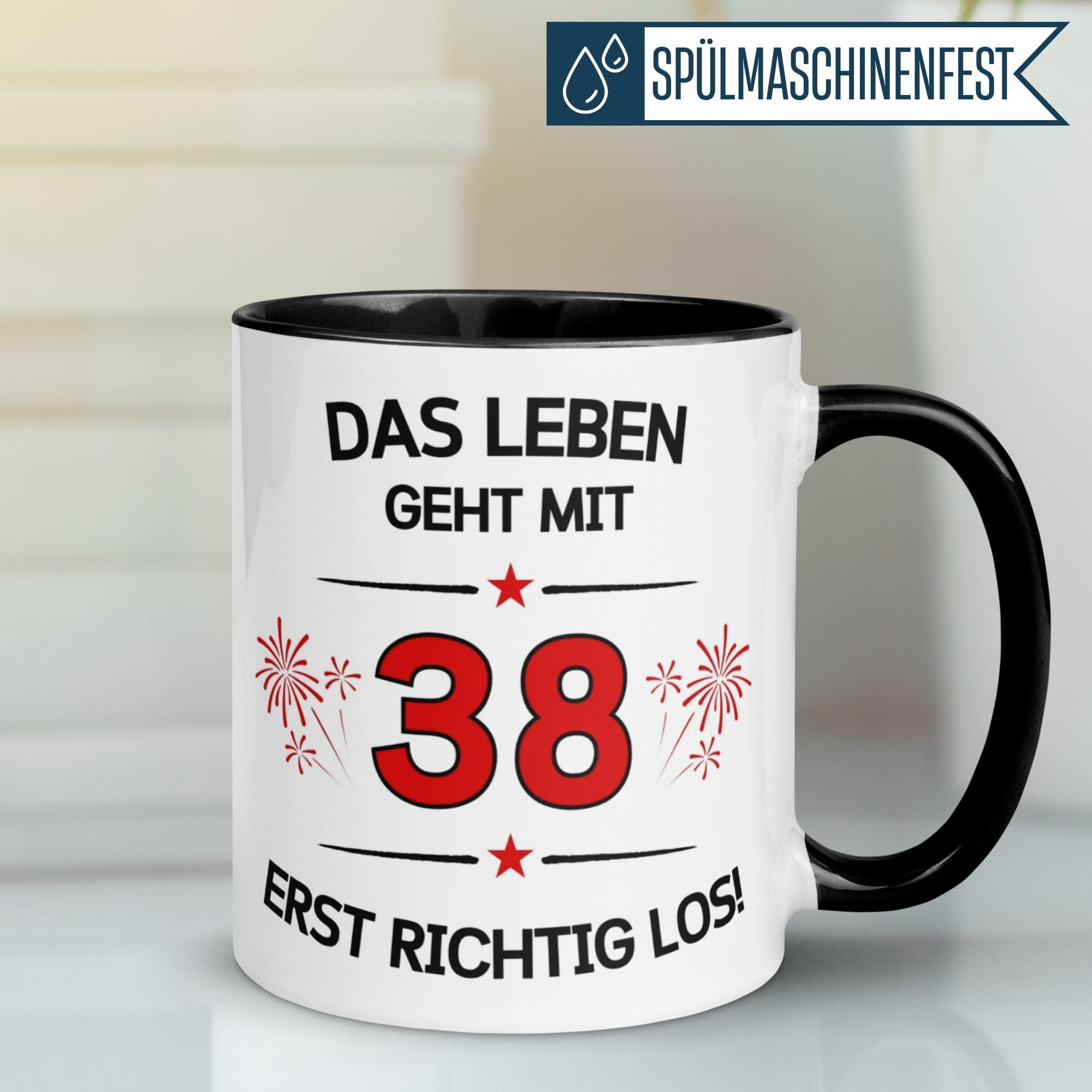 Tasse 38. Geburtstag Mann Frau – „Das Leben geht mit 38 erst Los“ – Geschenk zum Geburtstag Männer Frauen