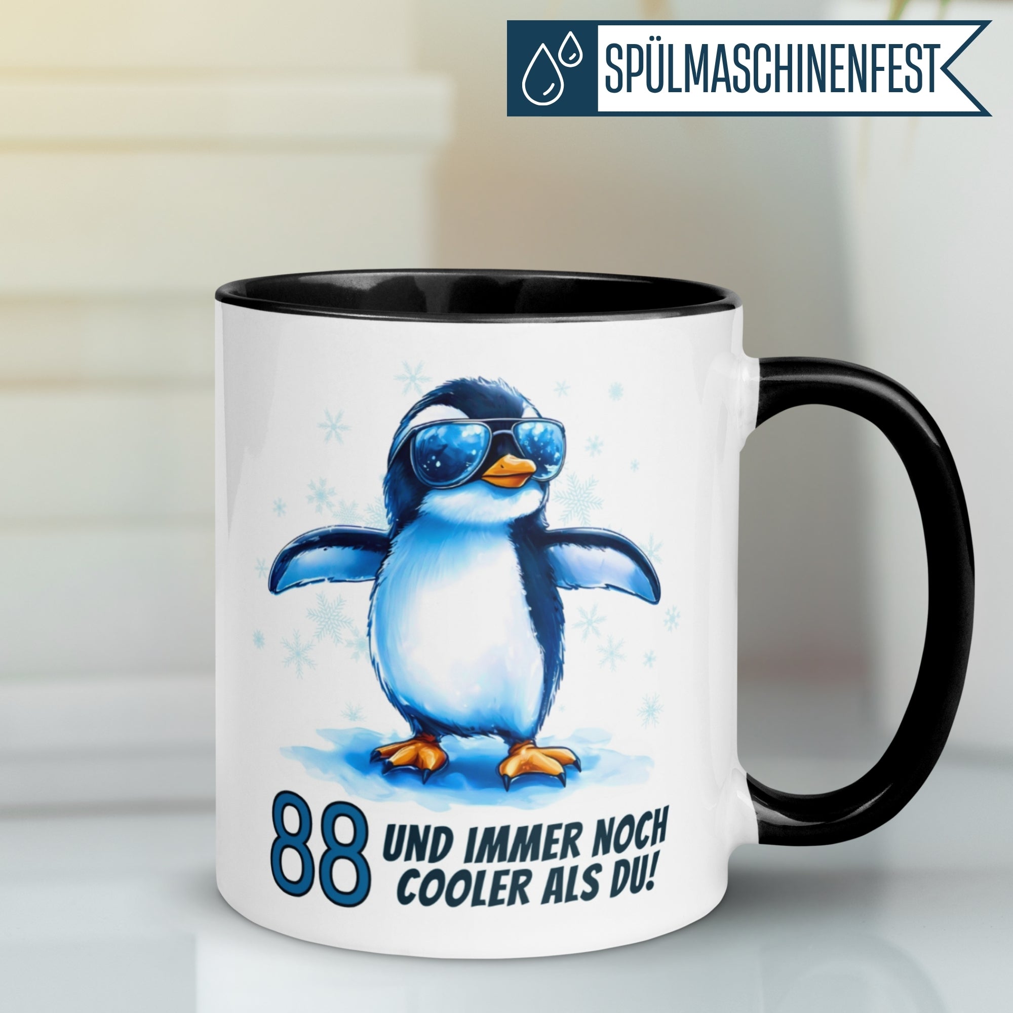 Momentals® Tasse 88. Geburtstag | Pinguin & Spruch | 88 und immer noch cooler als du