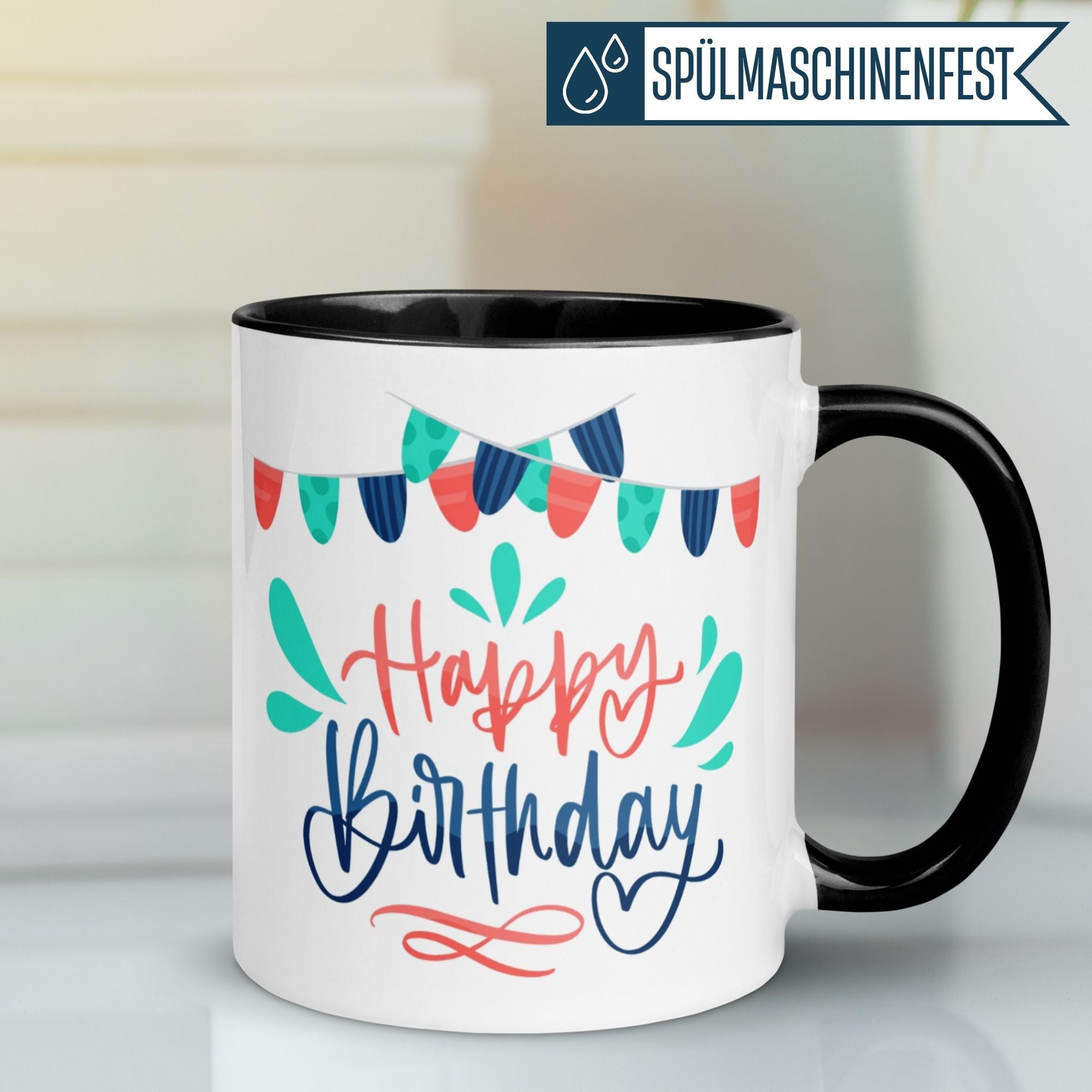 Tasse Geburtstag – „Happy Birthday - Girlanden“ – Geburtstagstasse Mann Frau