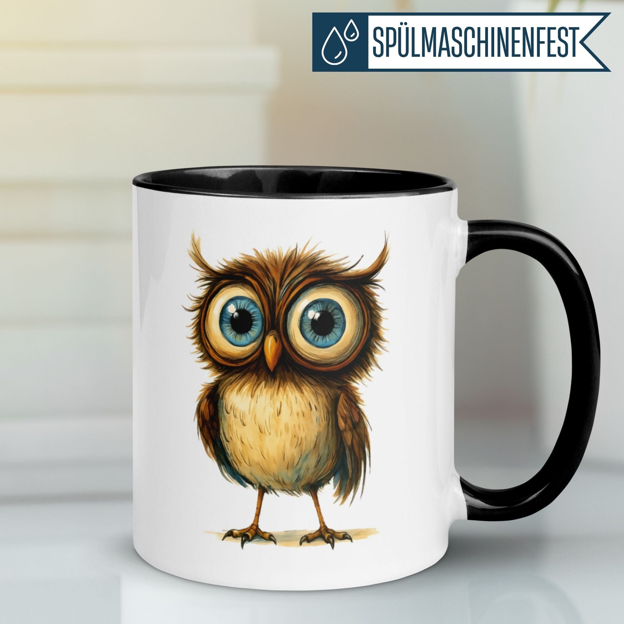 Momentals® Tasse mit süßer Baby-Eule und Spruch "Blinzel zweimal wenn du Hilfe brauchst!"