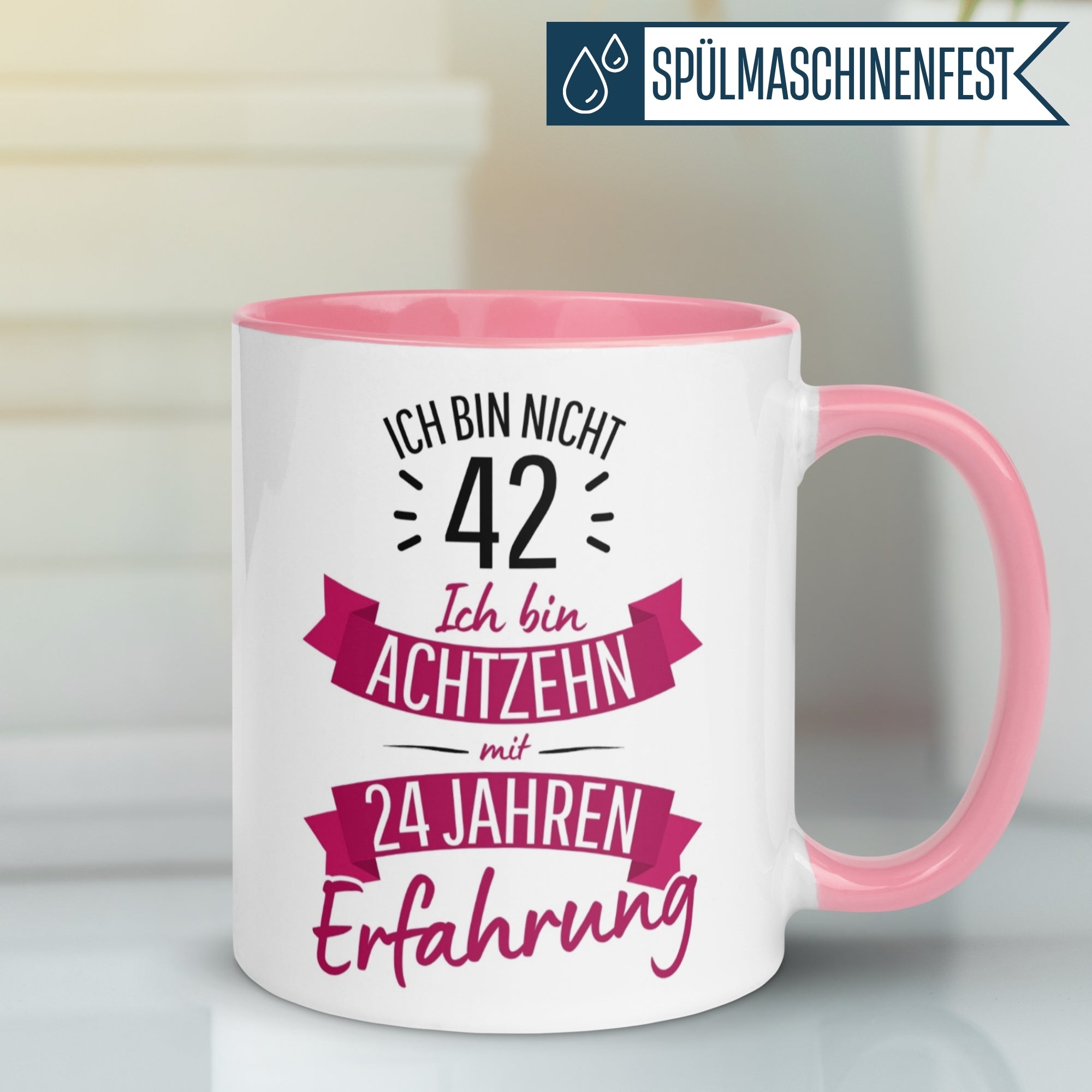 Momentals® Tasse 42. Geburtstag | Sarkasmus & Spruch | Ich bin nicht 42 – Ich hab Erfahrung
