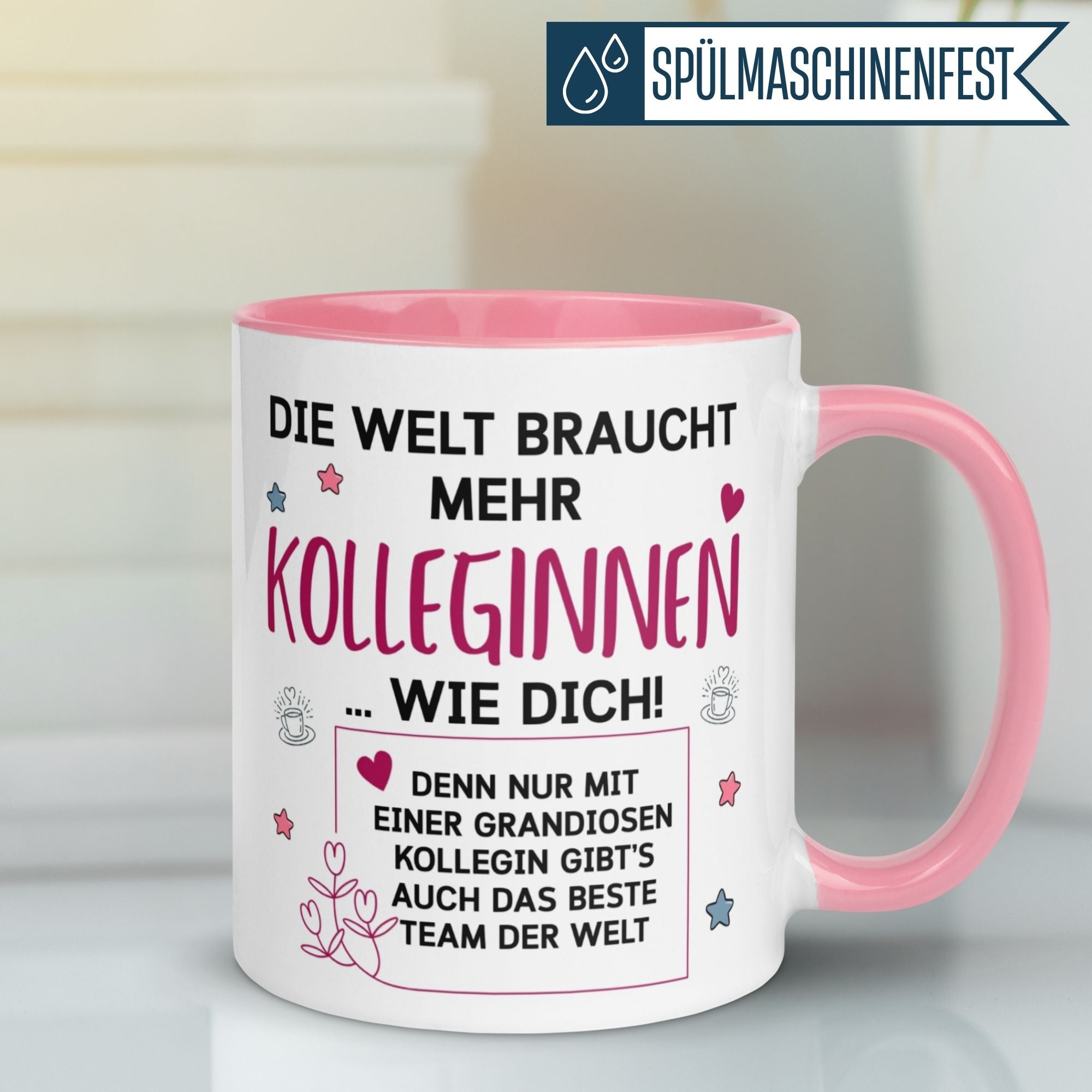 Momentals Tasse mit Spruch für Kolleginnen, buntes Design, perfektes Dankeschön für das beste Team.