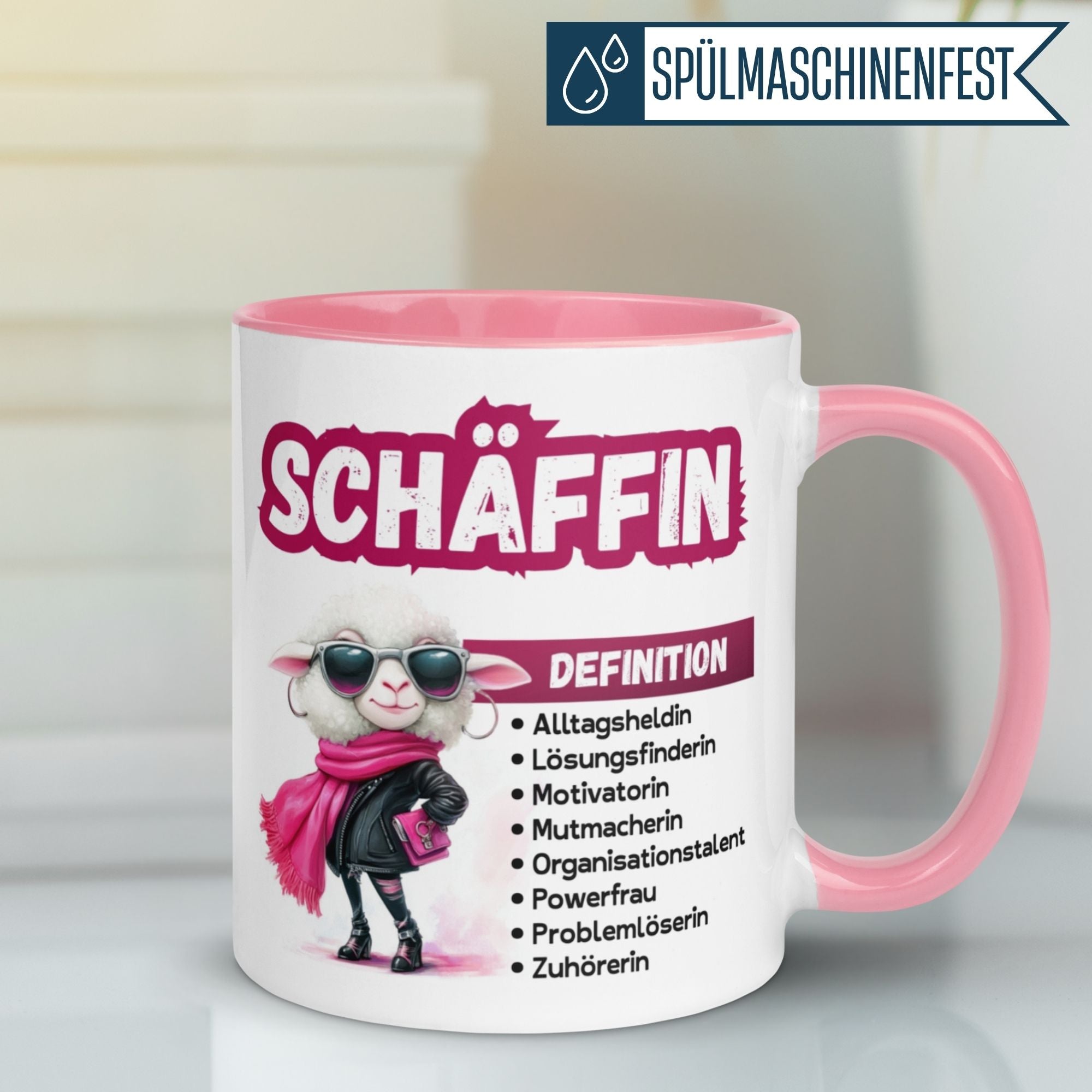 Momentals® Tasse "Schäffin" mit lustigem Schaf-Motiv und Definition für Chefinnen.