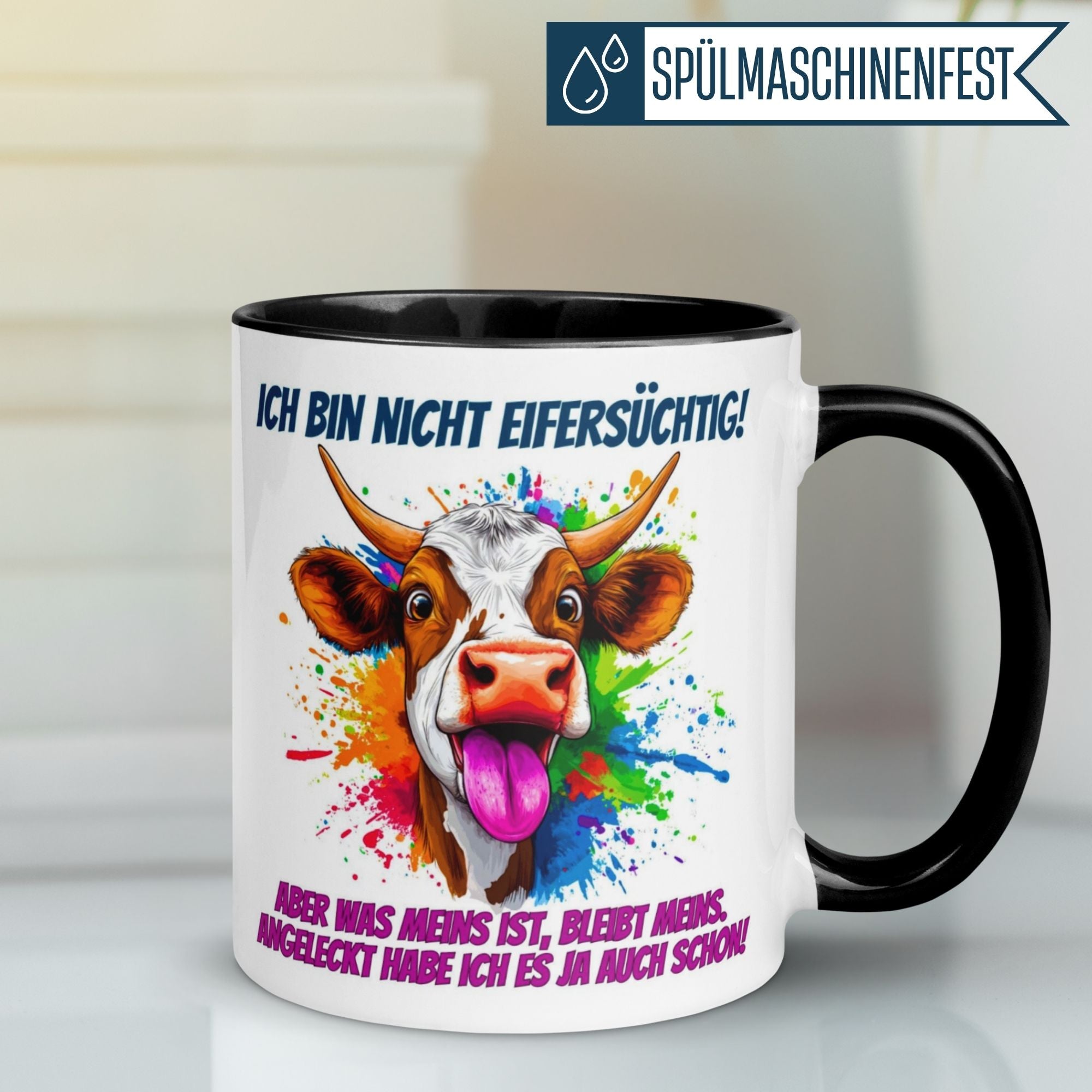 Momentals® Tasse Liebe | Kuh & Spruch | Angeleckt – meins ist meins!