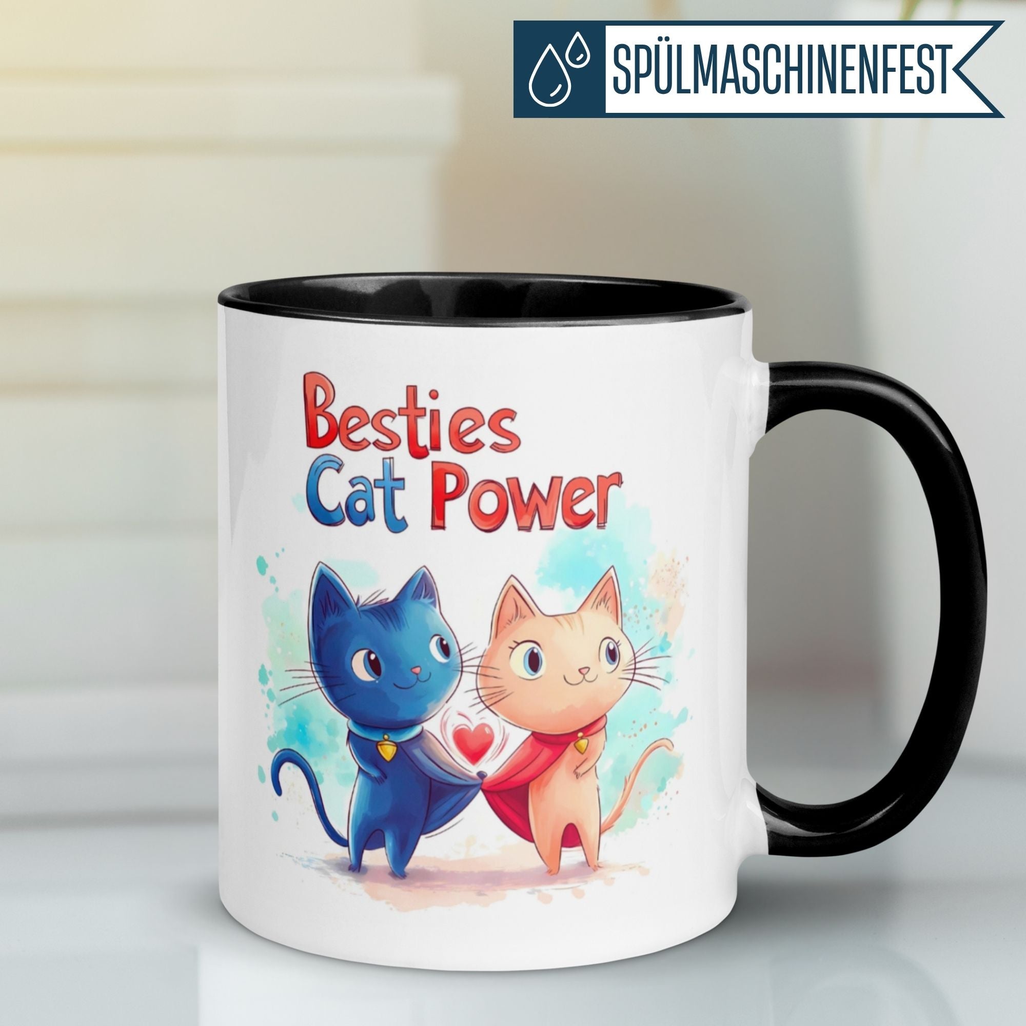 Momentals Besties Cat Power Tasse mit niedlichen Kätzchen, ideal für Katzenliebhaber und beste Freunde.