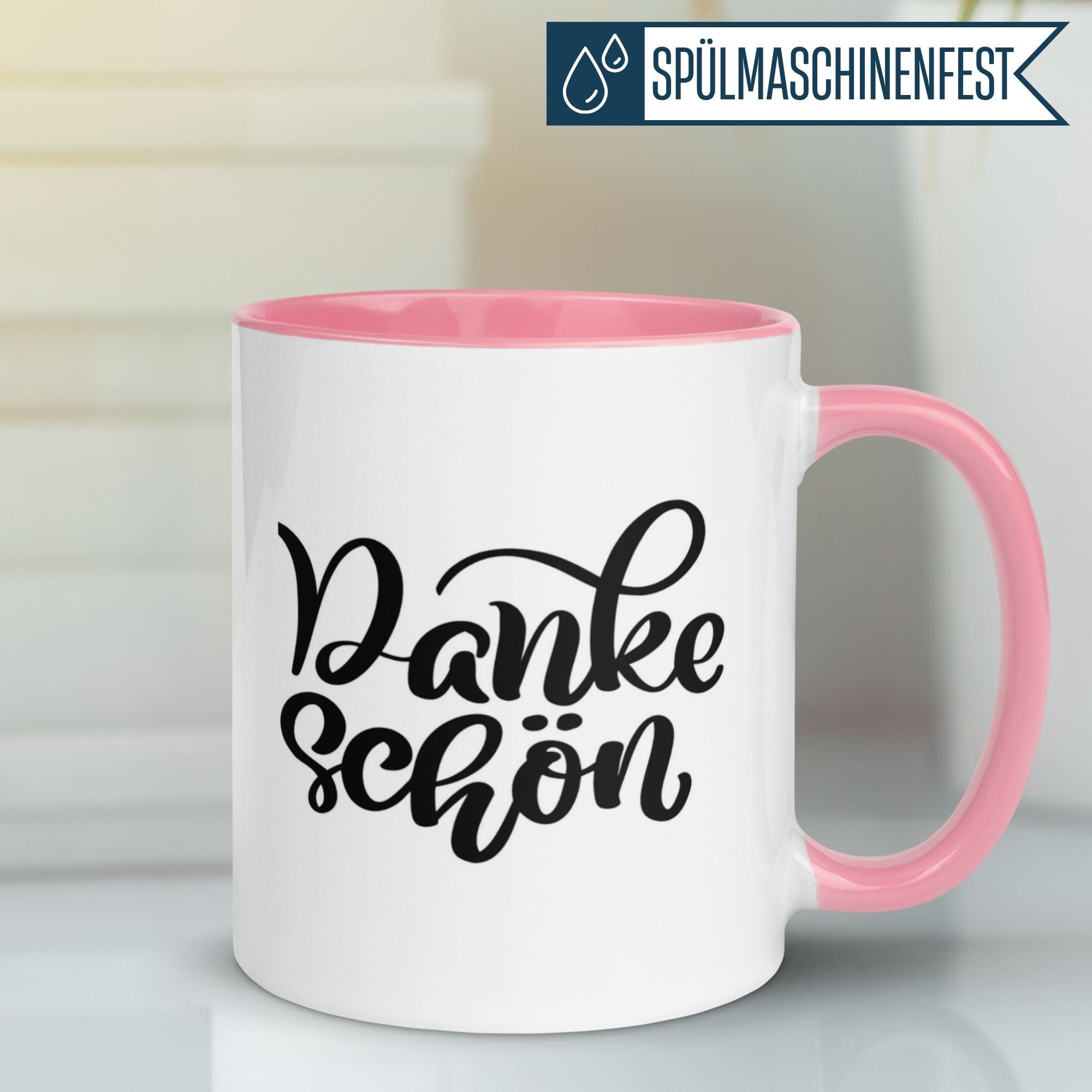 Momentals® Tasse Danke mit schwungvoller Schrift, ideal für Wertschätzung und Kaffeepausen.